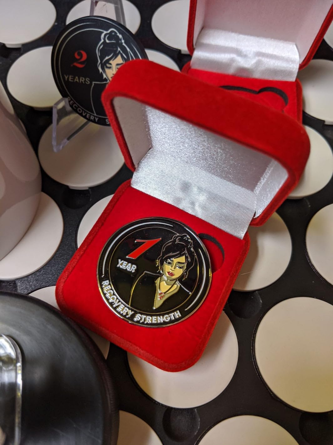 Women of Serenity AA Medallion - 1-50 Year Anniversary Gift in Red Gift Box for Recovery & Sobriety Celebration