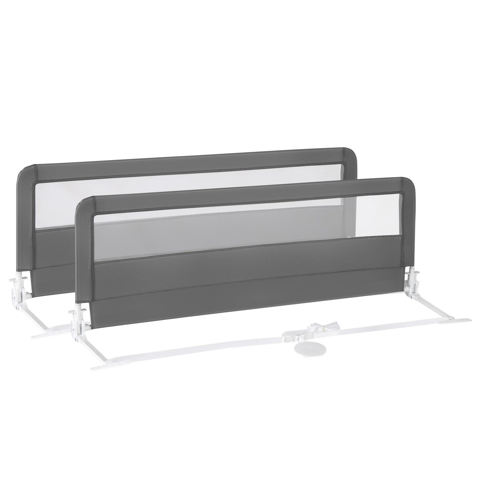 Costzon Extra Long Swing Down Bed Rail for Toddlers - 2 Pack Safety Bed Guards with Straps, Fits Convertible Crib, Twin, Full, Queen & King Size Beds - Foldable Baby Bed Rail (59 Inch, Gray) - Perfect for Toddler Safety & Transition from Crib to Big Kid Bed