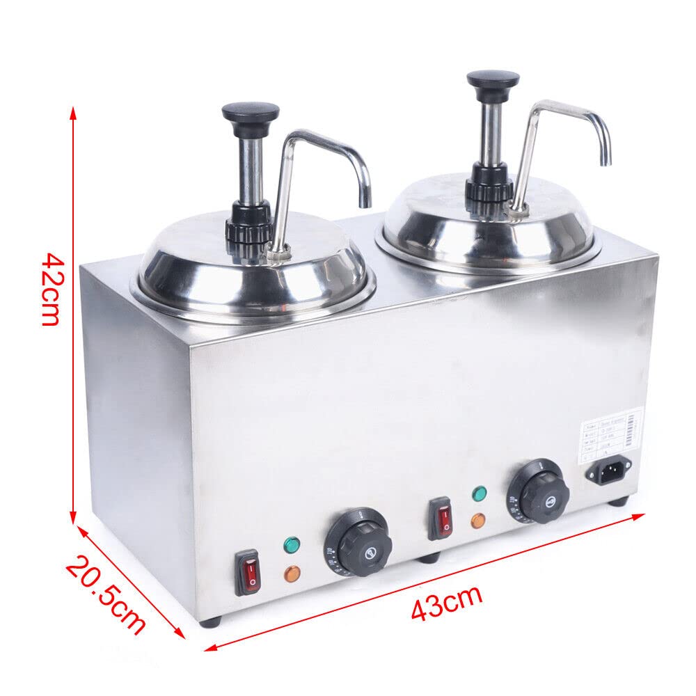 Commercial Electric Nacho Cheese Dispenser Warmer - 2X 2.1Qt Dual Hot Fudge Warmer with 1600W Power & 86-230℉ Adjustable Temperature - Perfect for Cheese Sauce, Caramel, Chocolate in Movie Theaters, Restaurants & Catering Events