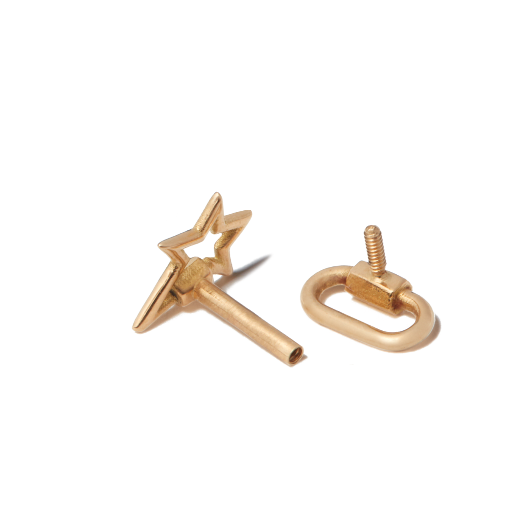 18K Yellow Gold Star Lockette Earrings by Marla Aaron - Elegant Dainty Stud Earrings for Women, Perfect for Everyday Wear, Gift Giving & Special Occasions