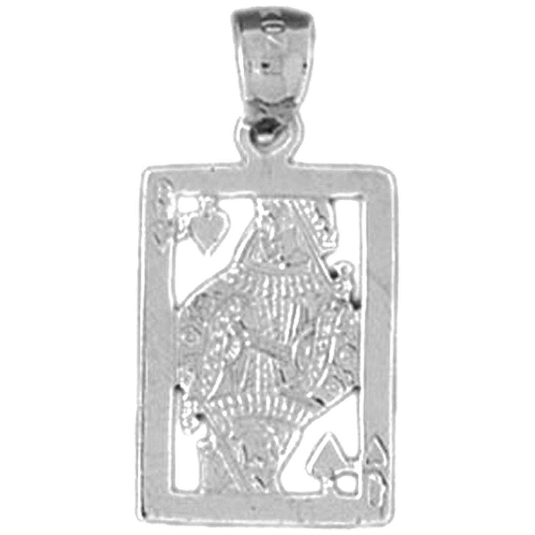 14K White Gold Playing Cards Queen of Hearts Pendant Necklace - 24mm Elegant Jewelry for Women, Perfect Gift for Valentine's Day & Anniversary - Casino Night, Date Night & Special Occasions