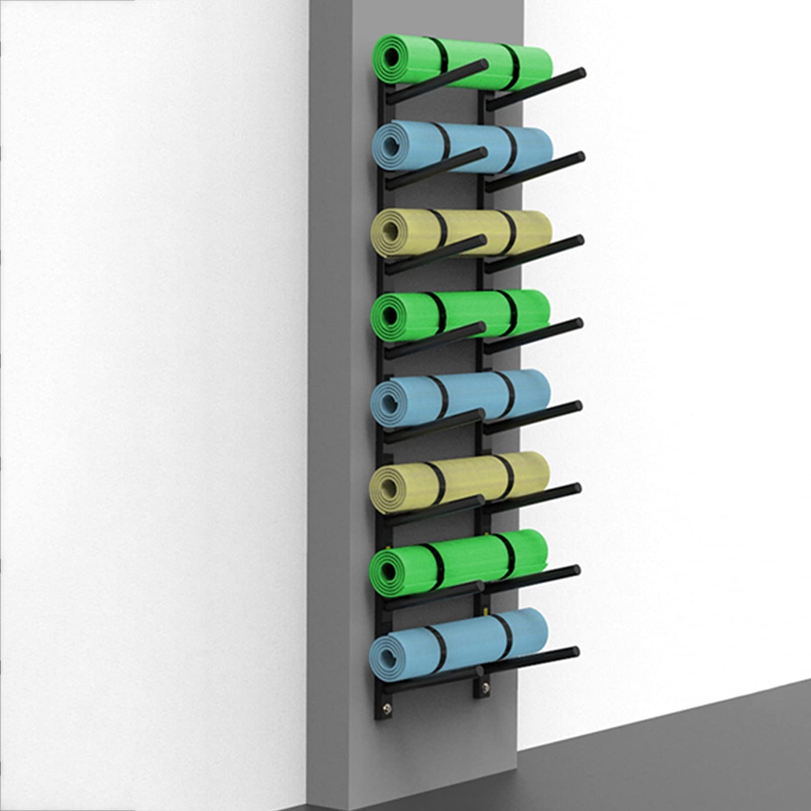 9-Tier Metal Yoga Mat Holder Wall Mount - Heavy Duty Storage Rack for Foam Rollers & Exercise Mats - Space Saving Solution for Home Gym, Workout Room & Yoga Studio - Perfect for Organizing Fitness Equipment & Displaying Mats