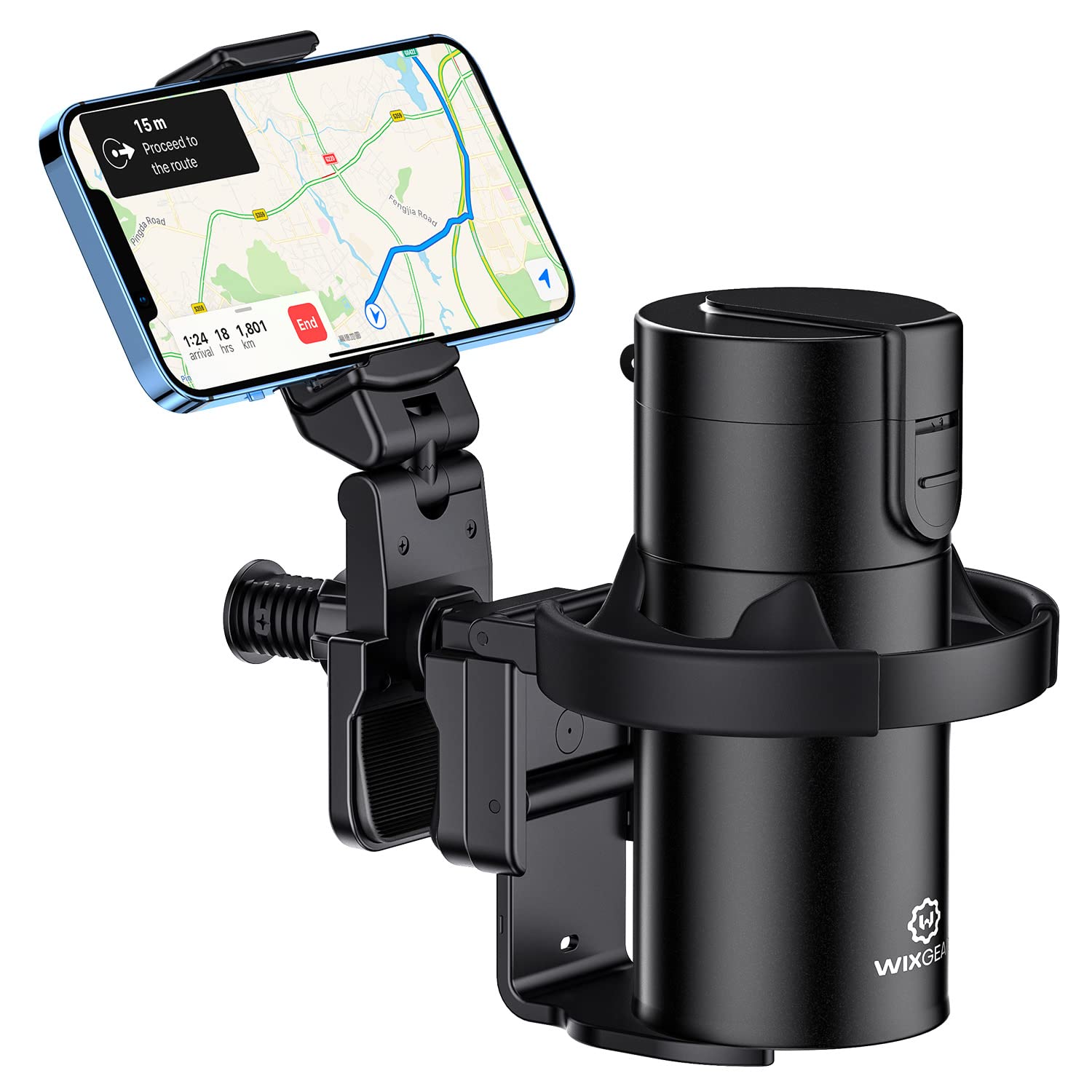 WixGear Universal 2-in-1 Stroller Cup Holder with Adjustable Phone Stand - Fits Baby Strollers, Wheelchairs & Walkers - Perfect for Parents, Seniors & Caregivers On-The-Go (New Version)