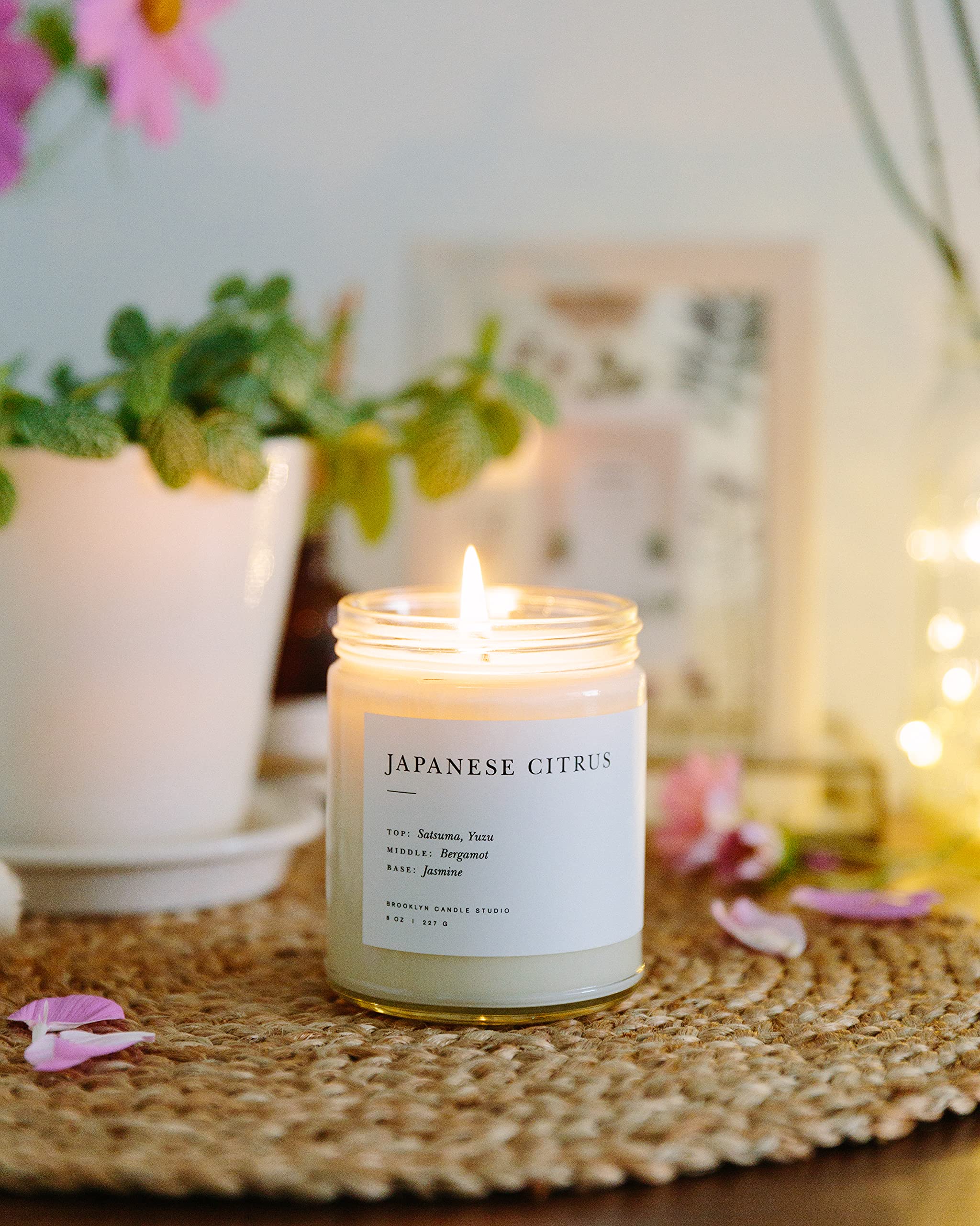 Brooklyn Candle Studio Japanese Citrus Soy Wax Candle - Vegan, Hand-Poured in USA, 50-Hour Burn Time - 7.5oz Luxury Scented Candle for Home, Office & Relaxation