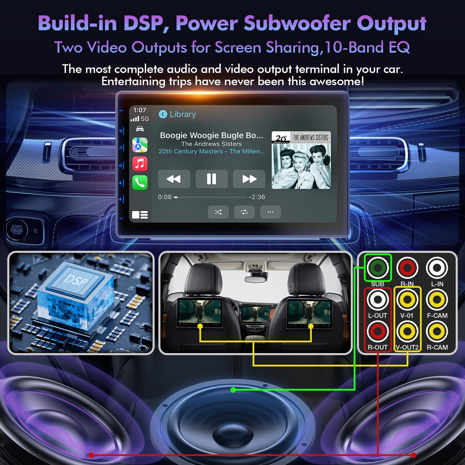 10 Inch IPS Touch Screen Double Din Car Stereo with Wireless CarPlay & Android Auto - Bluetooth Car Radio Receiver with FM, 720P Backup Camera for Seamless Driving & Entertainment