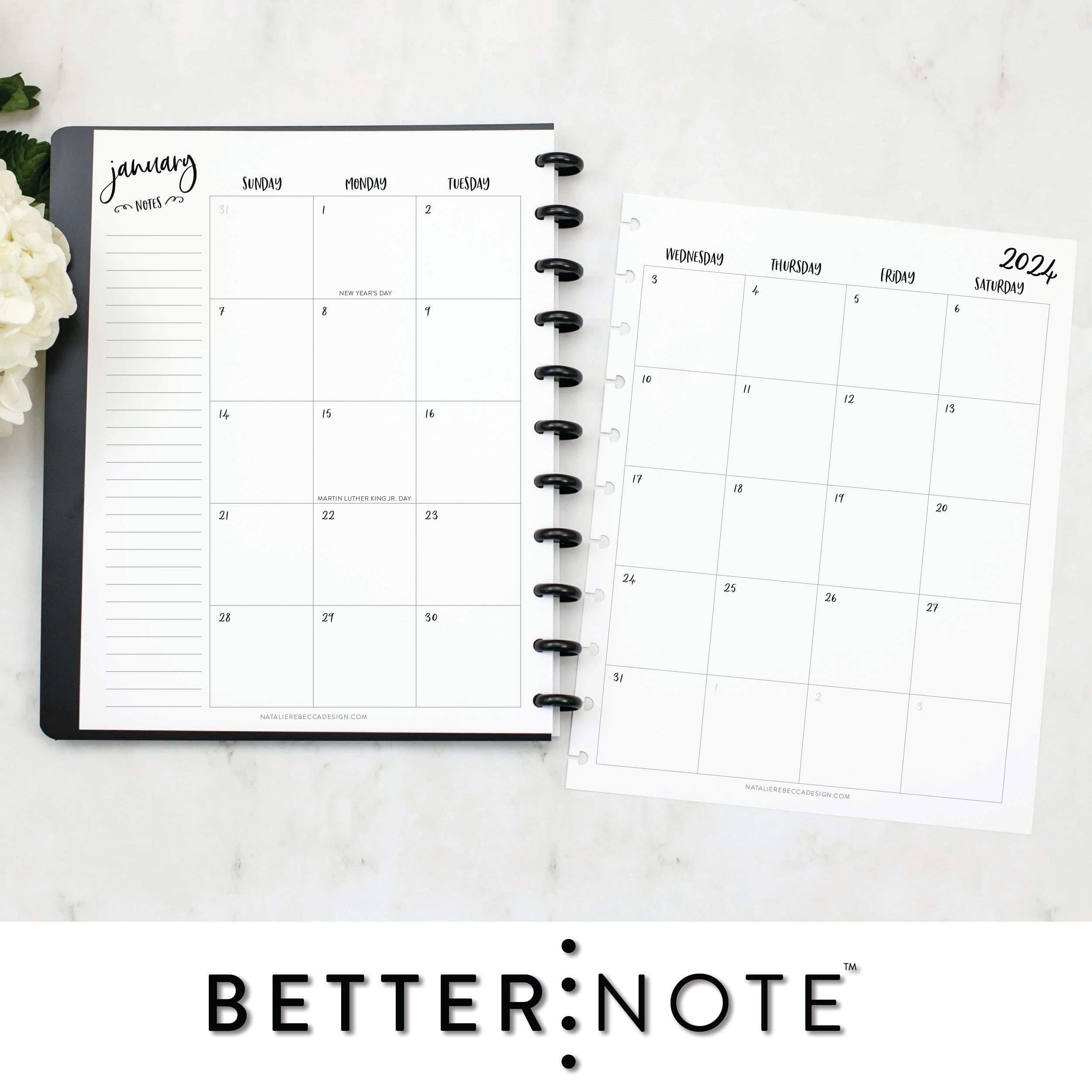 BetterNote 2025 Vertical Calendar Refill for Discbound Notebooks - Compatible with Levenger Circa, Happy Planner, Staples Arc, TUL, InkWell Press, MAMBI & NOTIQ (Whimsy Design, 11-Disc, Letter Size 8.5