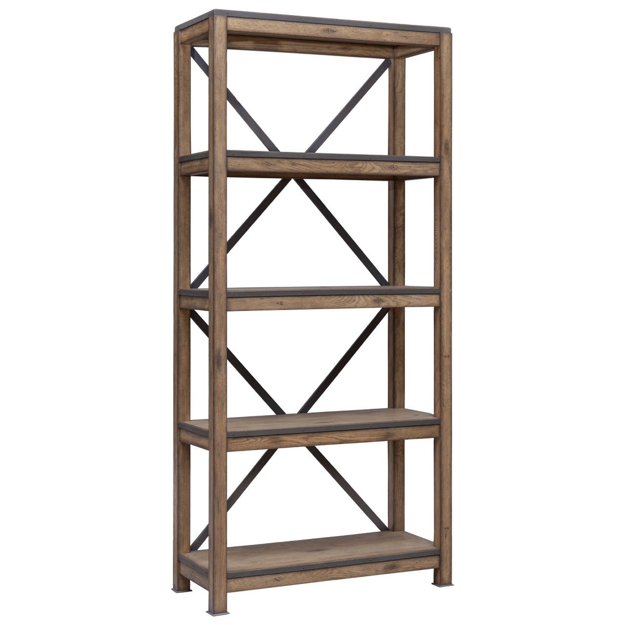 Arcadian Etageré Shelf - Burnished Oak & White Oak Solid Wood with Metal Accents - Perfect for Living Room, Bedroom, or Office Storage and Display
