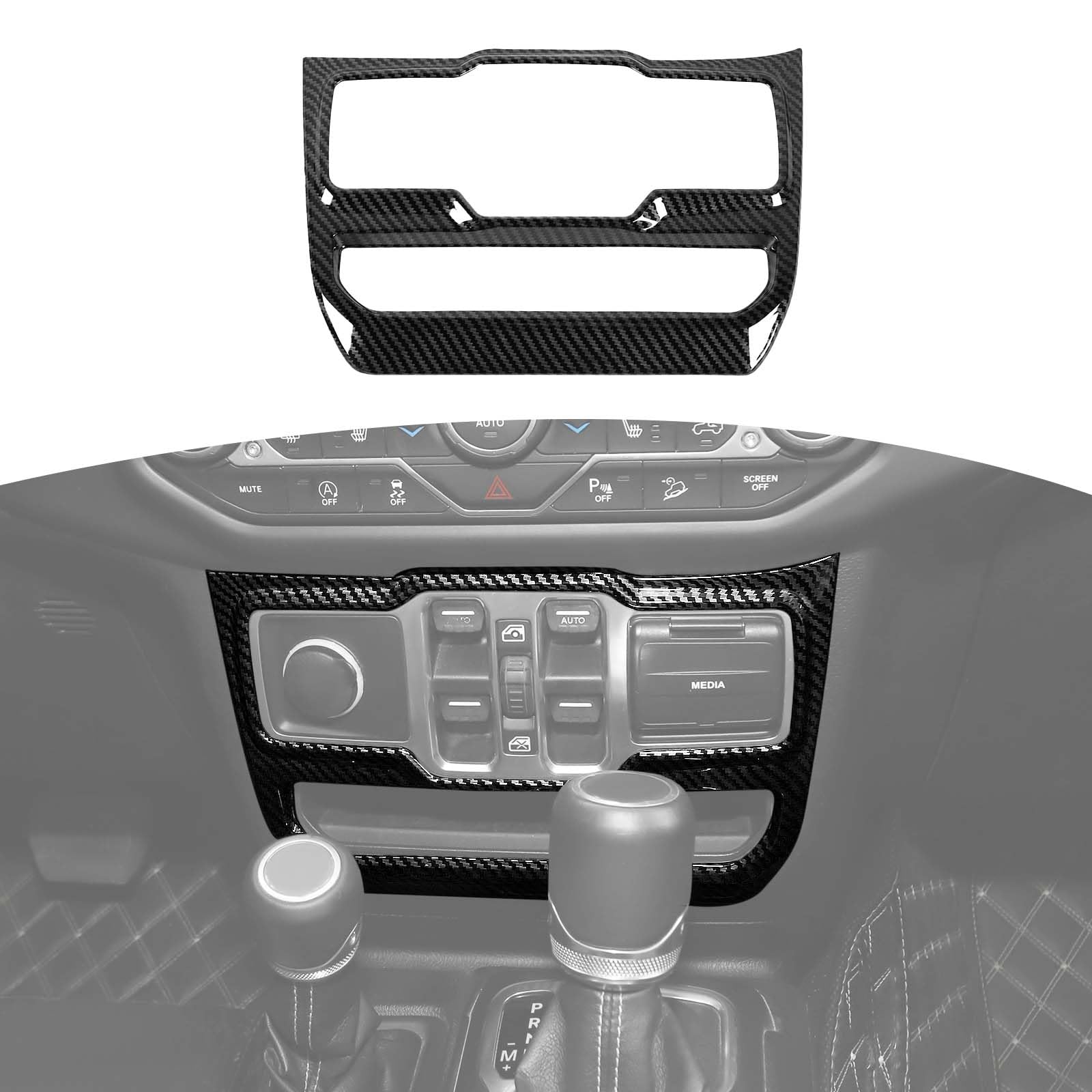 Jeep Wrangler JL JLU & Gladiator JT Center Dash Window Switch Panel Trim Cover - Carbon Fiber Interior Accessories (2018-2024) | Upgrade Your Jeep's Interior Style for Off-Road Adventures & Daily Driving