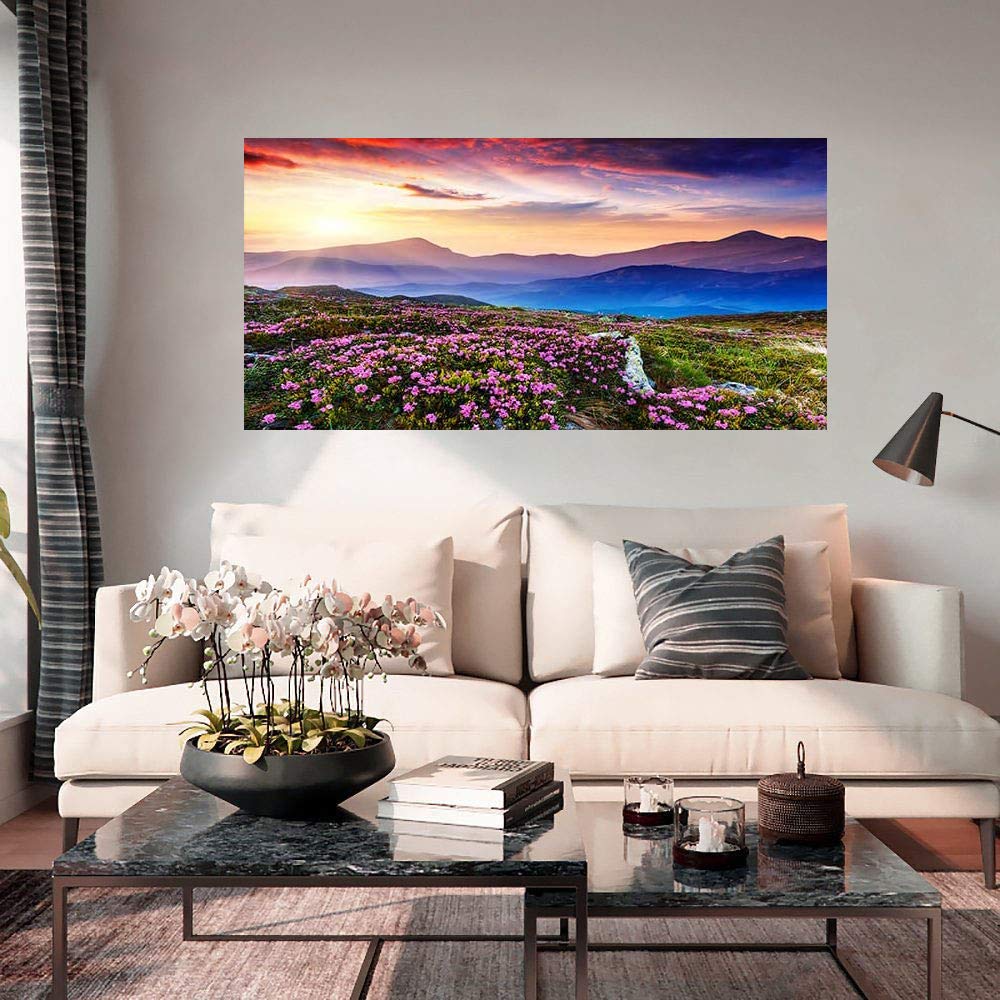 ZENDA Blue Sunset Mountains Landscape Canvas Art - Framed Wall Decor for Living Room & Bedroom - Ready to Hang - Perfect for Home Office & Dorm Room Decor