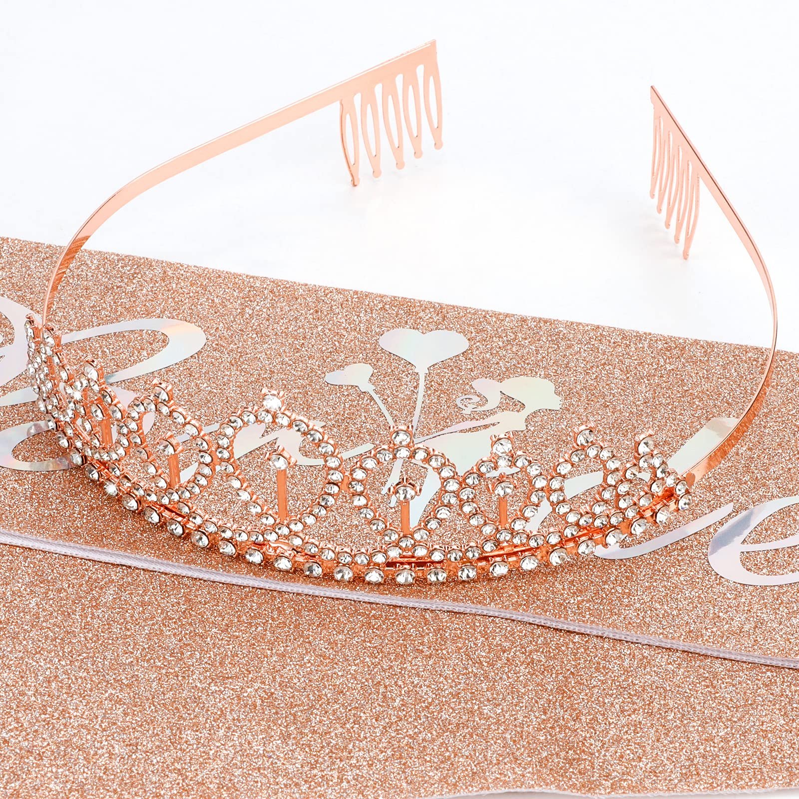 CIEHER Rose Gold Bridal Tiara & Sash Set - Elegant Bride To Be Crown & Decorations for Bridal Showers, Bachelorette Parties & Engagement Celebrations - Perfect Gift for Future Brides & Wedding Queen Vibes