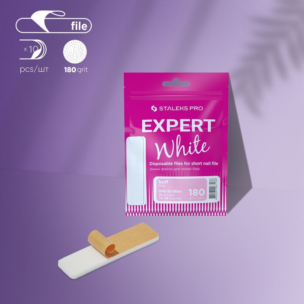 Staleks Expert 51 Disposable White Nail Files for Polishing & Buffing - 180 Grit (10 Pack) - Perfect for Salon, Home Manicure & Nail Care
