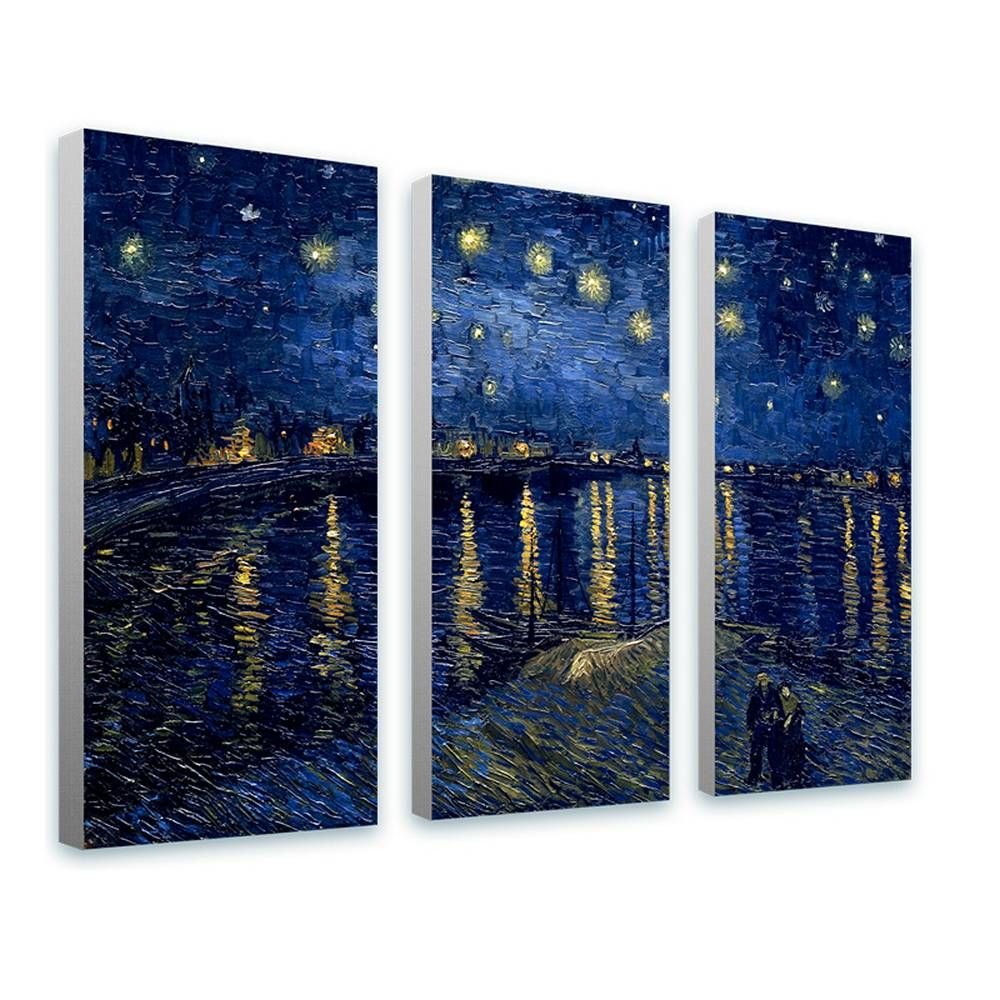 Starry Night Over The Rhone 3-Panel Canvas Print by Vincent Van Gogh - Ready to Hang Wall Art (27x20 Inches, 69x51cm) | High-Quality HD Reproduction for Living Room, Bedroom & Office Decor