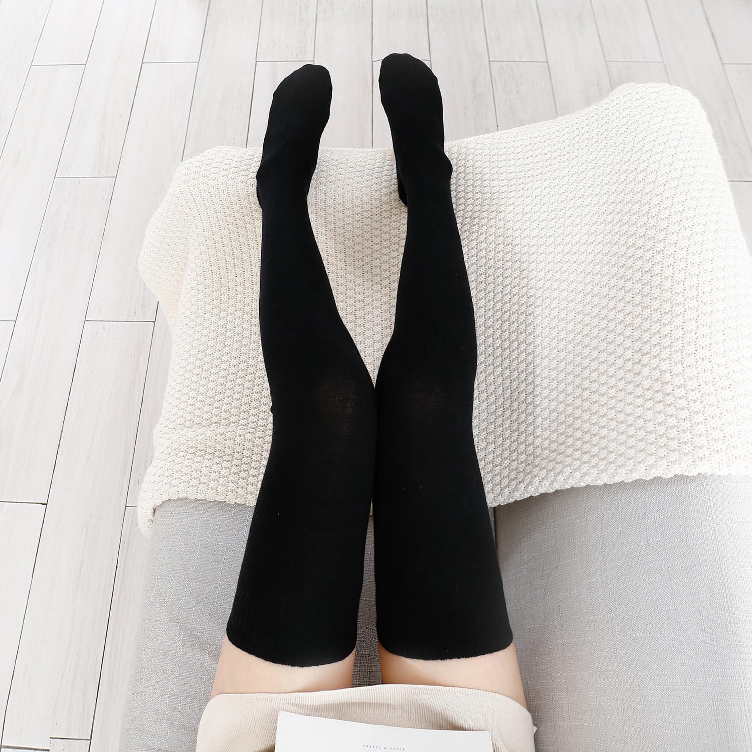 Kayhoma Women's Extra Long Cotton Striped Thigh High Socks - Over The Knee Stockings for Winter, Fall & Casual Outfits - Warm & Comfortable Legwear for Daily Wear, Work & Fashion