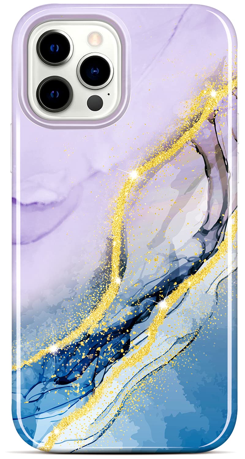 BAISRKE iPhone 12 Pro Max Case 6.7 Inch - Sparkle Glitter Marble Design, Shockproof Flexible TPU Bumper Cover for Women (Phantom Violet) | Perfect for Everyday Protection & Stylish Outfits