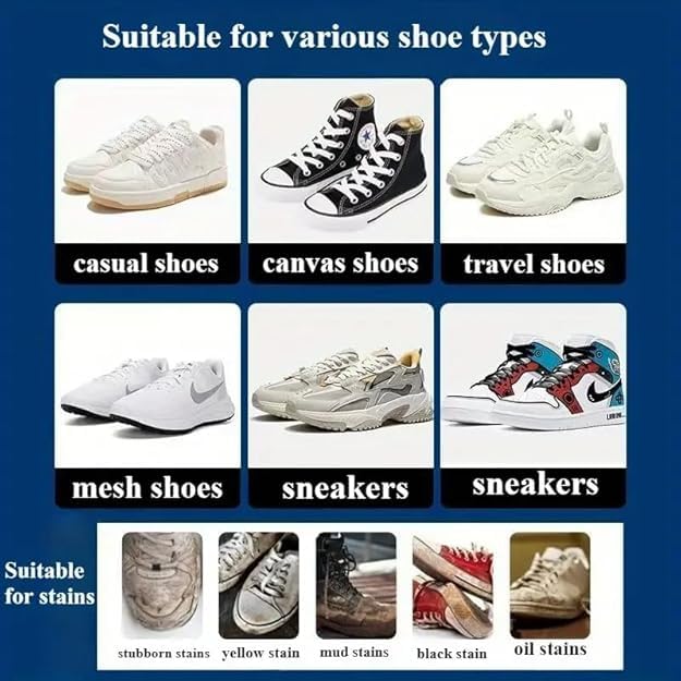 FEXONXA 2 in 1 White Shoe Cleaning Kit - Includes Soft Bristle Brush & Sponge with 100ml Liquid Cleaner - Perfect for Sneakers, Leather Shoes & Sports Footwear Care at Home or On The Go