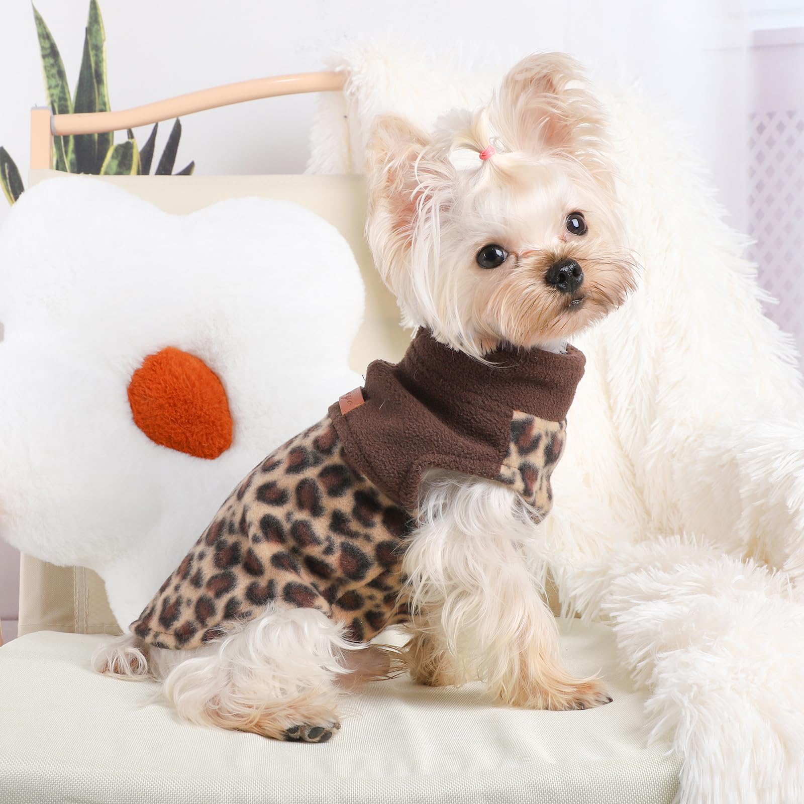 Warm Fleece Vest Dog Sweater - Leopard Print Winter Coat for Small Dogs & Cats | XX-Small Pet Clothes for Cold Weather | Perfect for Outdoor Walks & Indoor Cozy Time