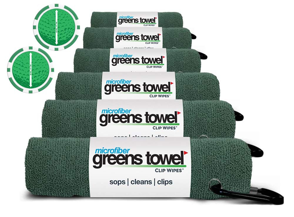 Premium 6-Pack Forest Green Golf Towels with 2 Poker Chip Ball Markers | 16x16 Inch Plush Microfiber | Quick-Dry Sports Towel for Golf, Gym & Outdoor Activities | Original Value Pack (Forest Green)