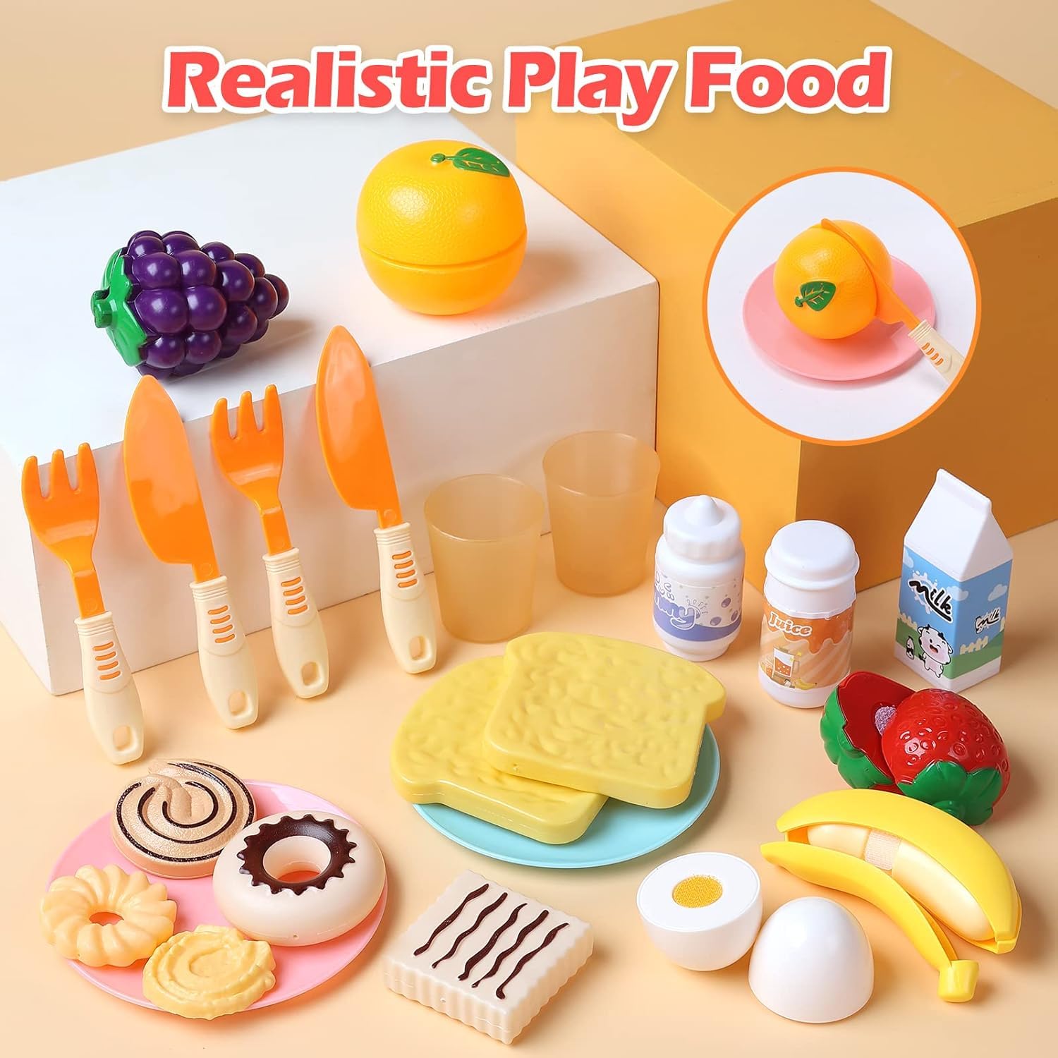 CUTE STONE Interactive Kitchen Utensils Toy Set with Sound & Light, Kids Play Kitchen Mixer, Toaster, Cutting Games, Toddler Pretend Cooking Set for Home & Preschool Learning