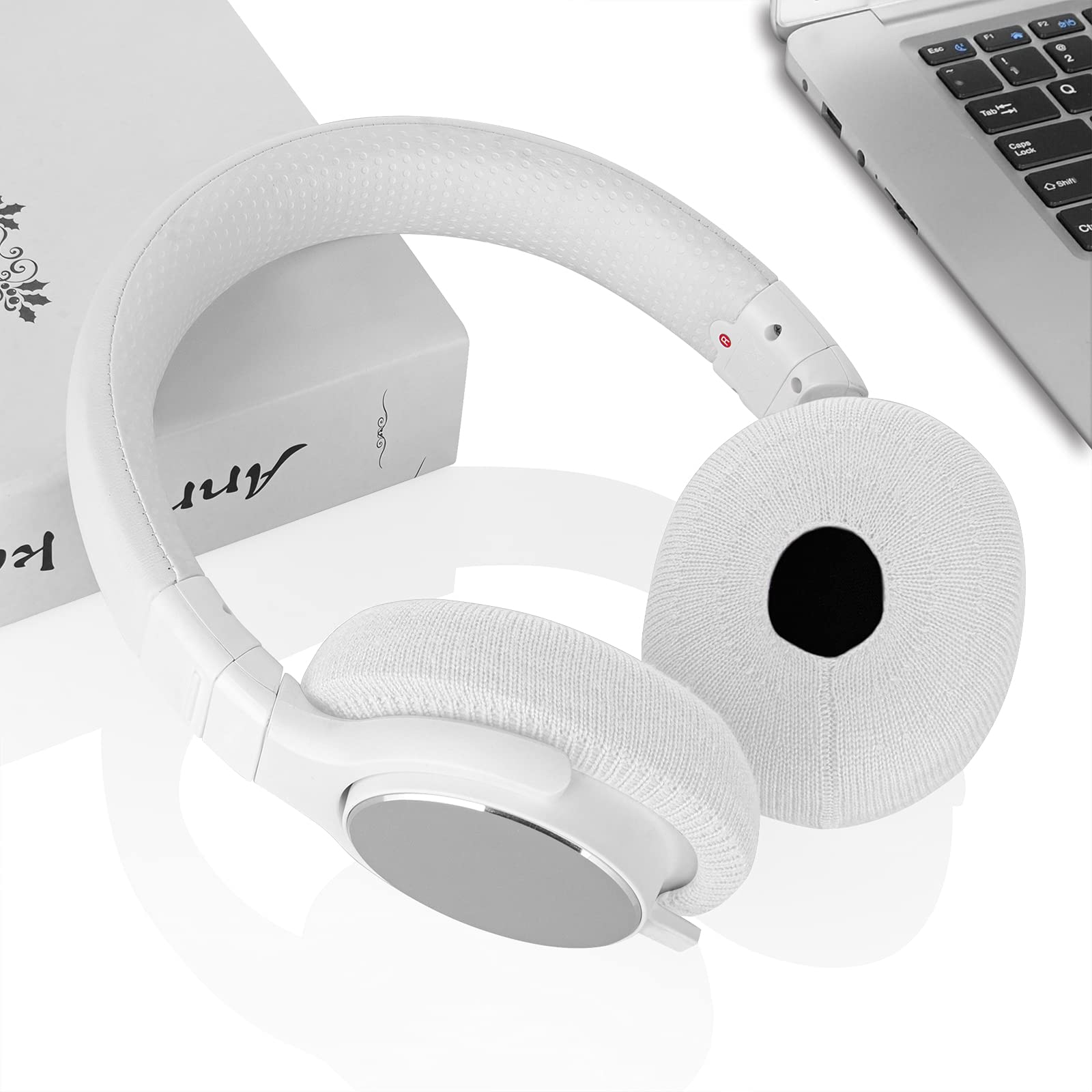 GEEKRIA 2 Pairs Stretchable Headphone Ear Covers - Washable Fabric Earpad Protectors for On-Ear Headphones, Sweatproof & Comfortable (Size S/White) - Perfect for Workouts, Gaming & Travel