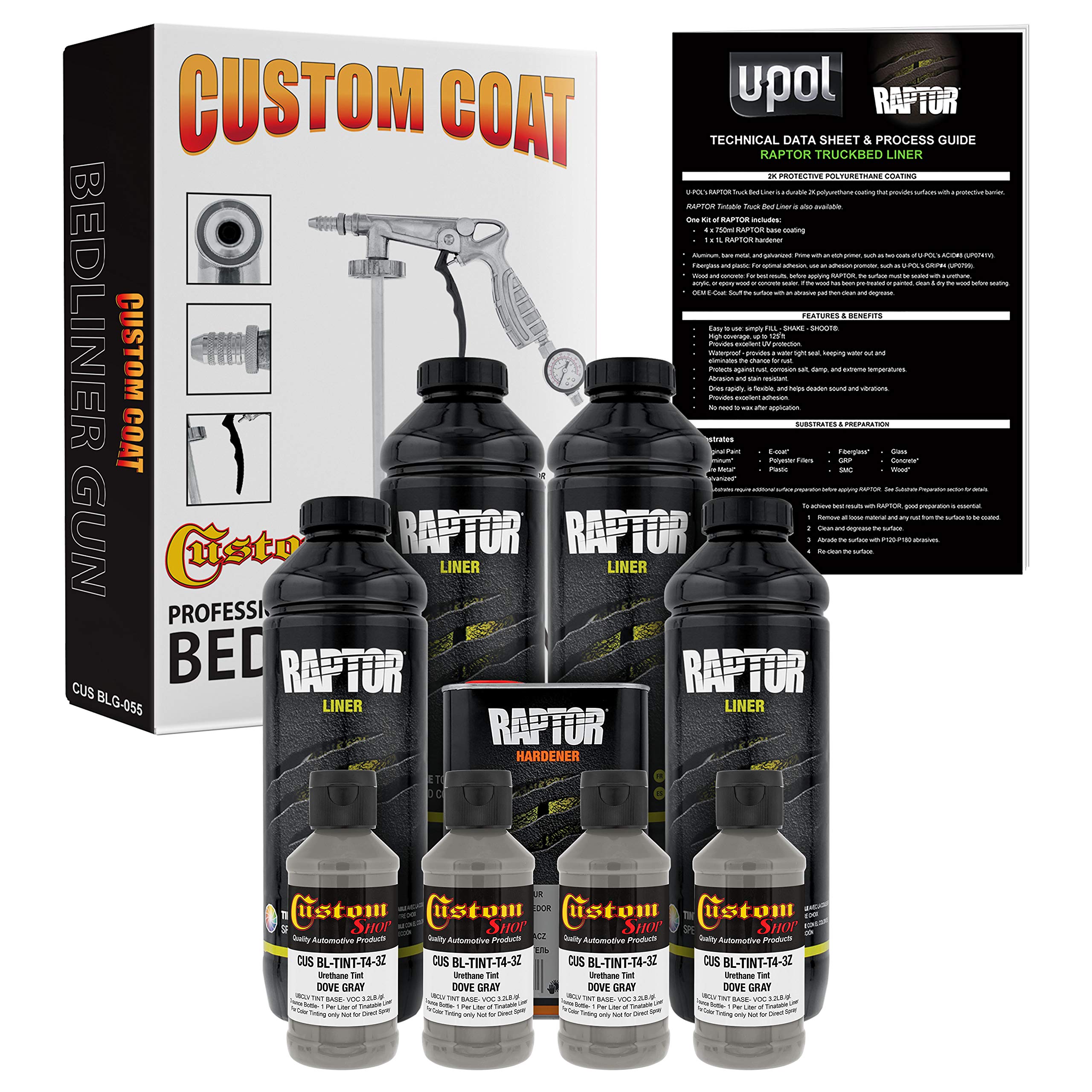 Custom Shop Dove Gray Urethane Spray-On Truck Bed Liner Kit with Regulator & Spray Gun - 4 Liter DIY Protective Coating for Pickup Trucks, SUVs, Trailers & Off-Road Vehicles | Durable, Weather-Resistant, Anti-Slip Surface Protection