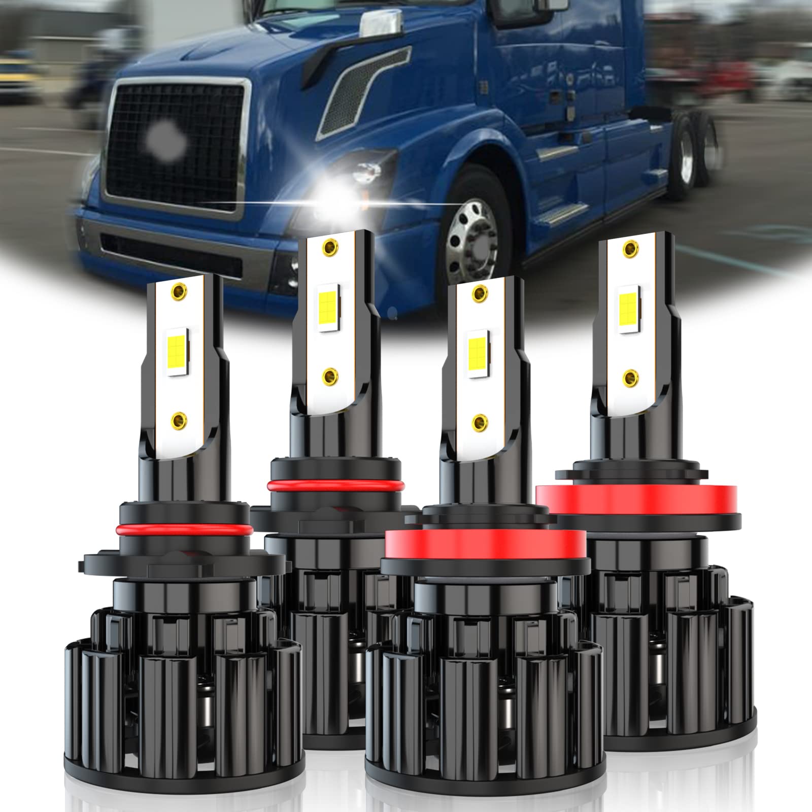 Volvo VNL VNM 2004-2015 LED Headlight Bulbs - 9005 High Beam & H11 Low Beam Kit - 60W 10000LM 6000K White Super Bright Headlights - Plug and Play CSP LED Beads (4 Pack) - Perfect for Night Driving & Enhanced Road Visibility