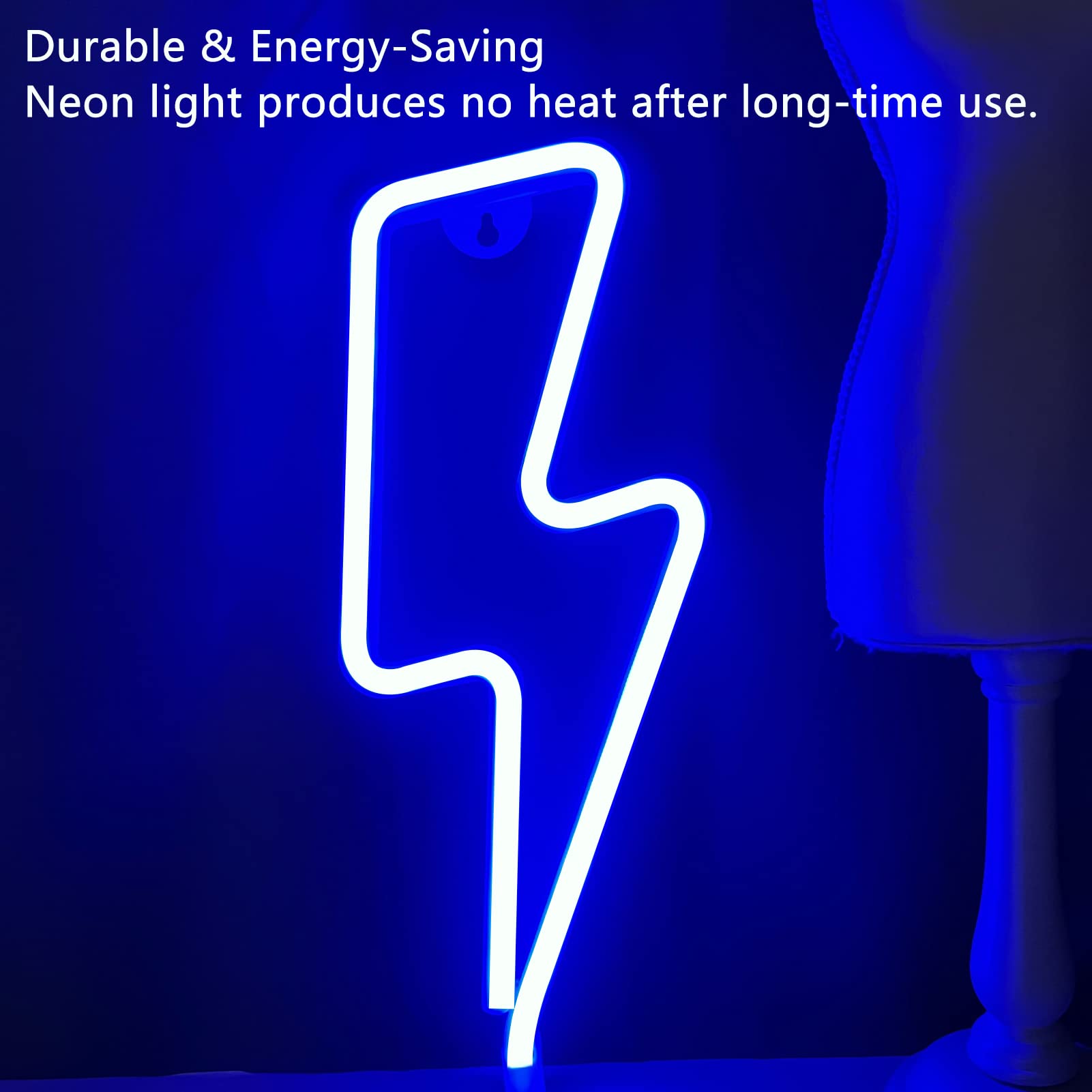 Lightning Bolt Neon Sign - USB/Battery Powered LED Wall Decor for Bedroom, Kids Room, Party & Wedding | Blue Neon Light for Home, Birthday & Kids Decorations | Perfect for Night Lights, Gaming Room & Bar Decor