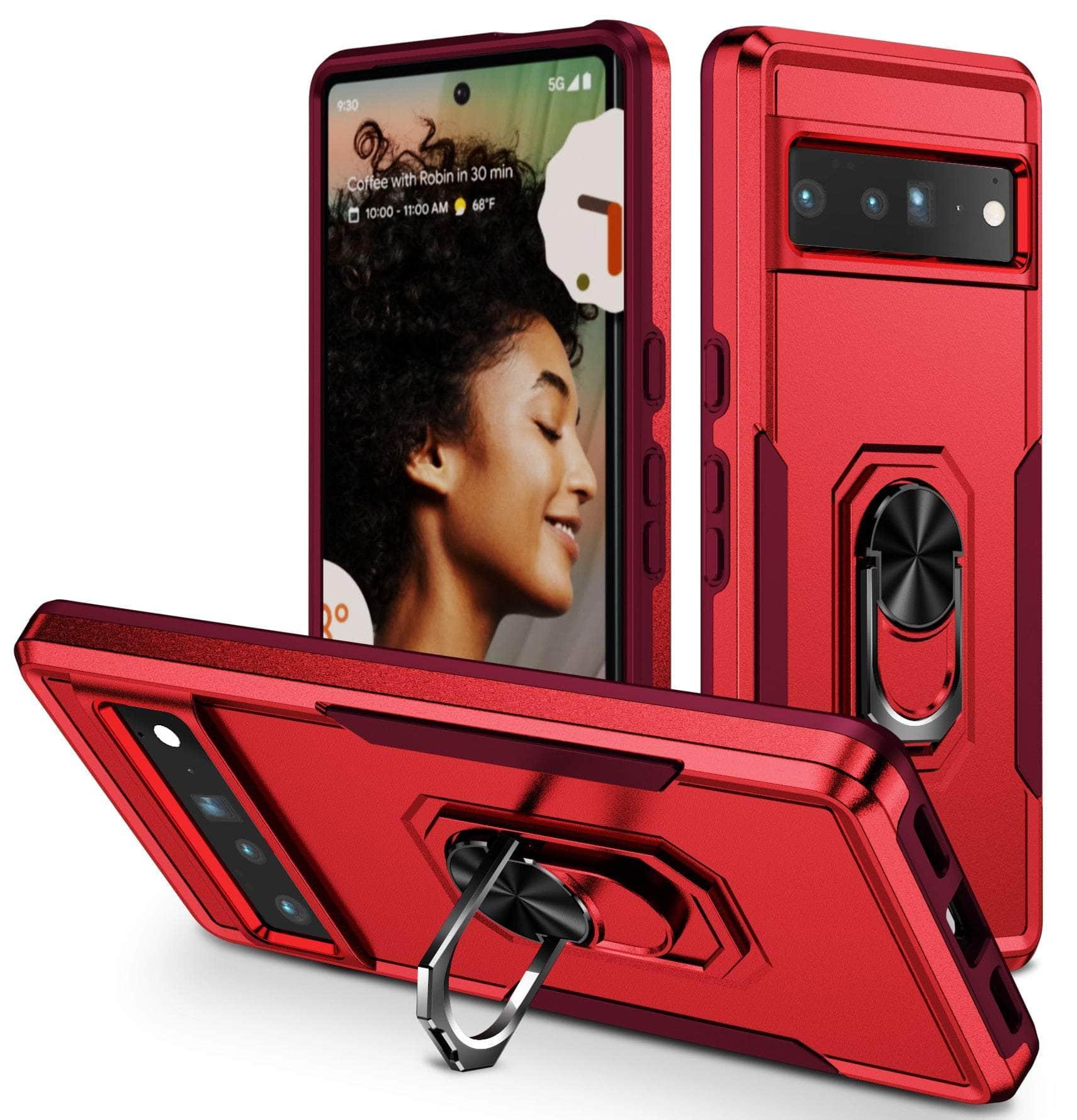 Heavy Duty Ring Bracket Case for Google Pixel 6 Pro - Shockproof Protective Phone Cover with Kickstand for Hands-Free Viewing, Gaming & Video Calls