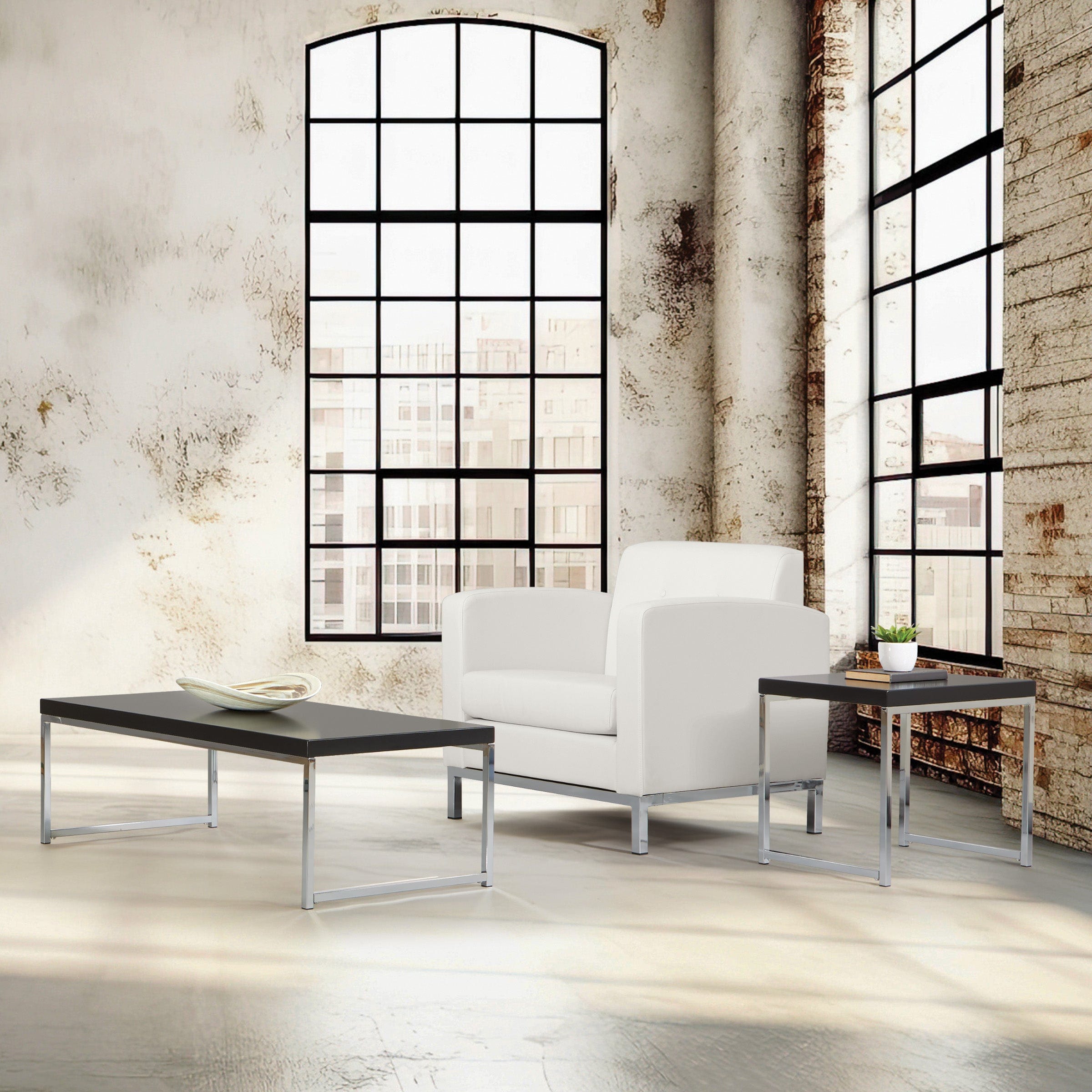 Office Star Ave Six Wall Street White Coffee Table [WST12] - Modern Living Room Furniture for Home & Office Decor