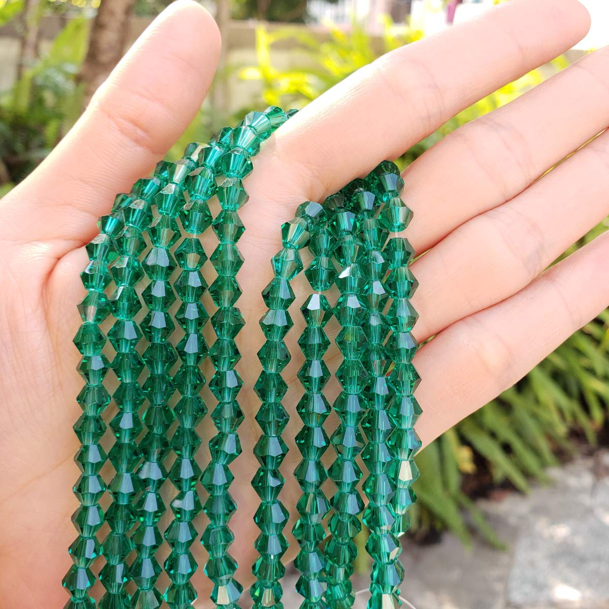 Czech 6mm (0.24 Inch) Faceted Bicone Crystal Glass Loose Beads - Bulk Emerald Green (430-460pcs) for DIY Jewelry Making, Bracelets, Necklaces & Craft Projects - CCB624