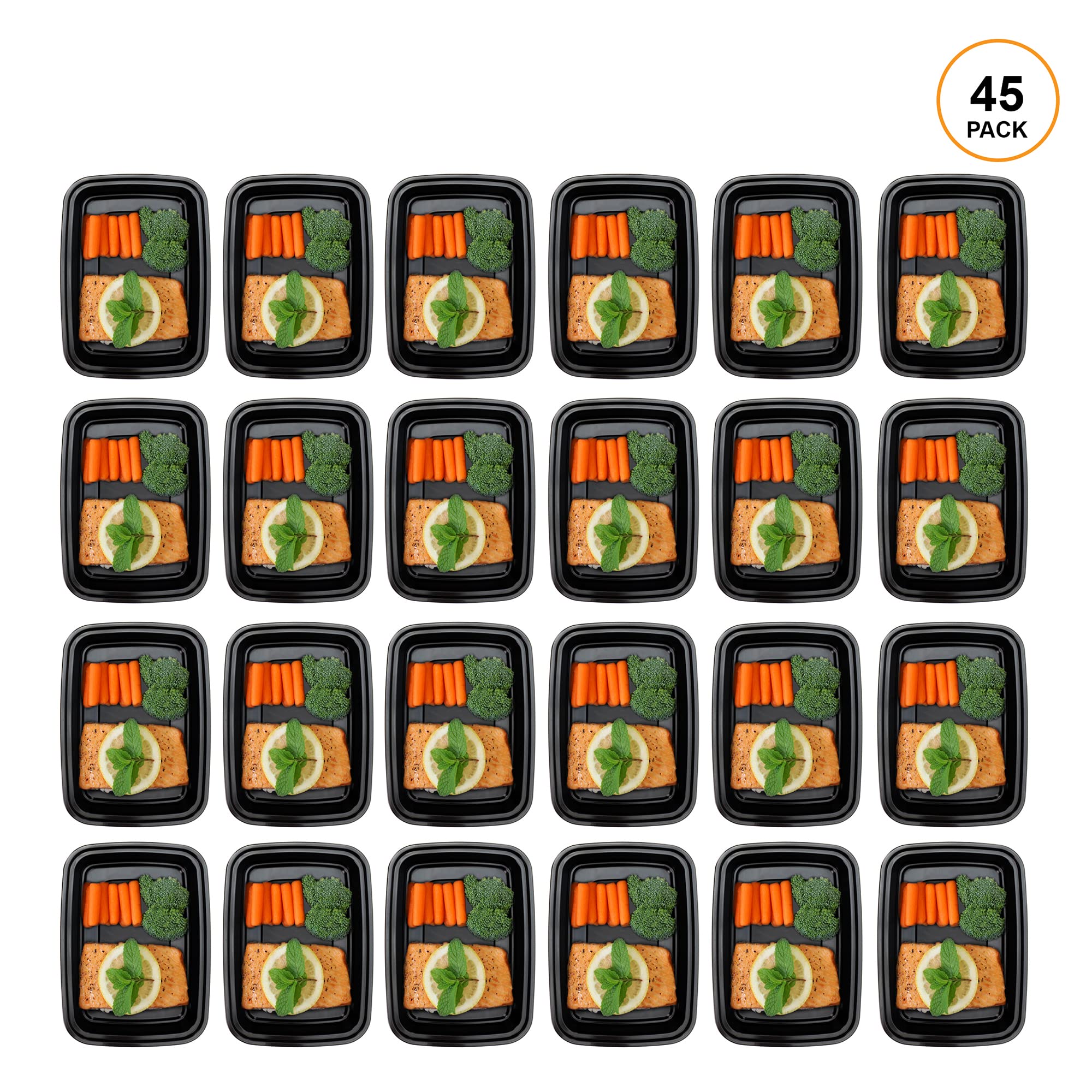 Freshware 45-Pack Meal Prep Containers with Lids - 32 oz Bento Box Food Storage Containers, Stackable, Microwave & Dishwasher Safe - Perfect for Meal Prepping, Lunches, Leftovers & Office Snacks