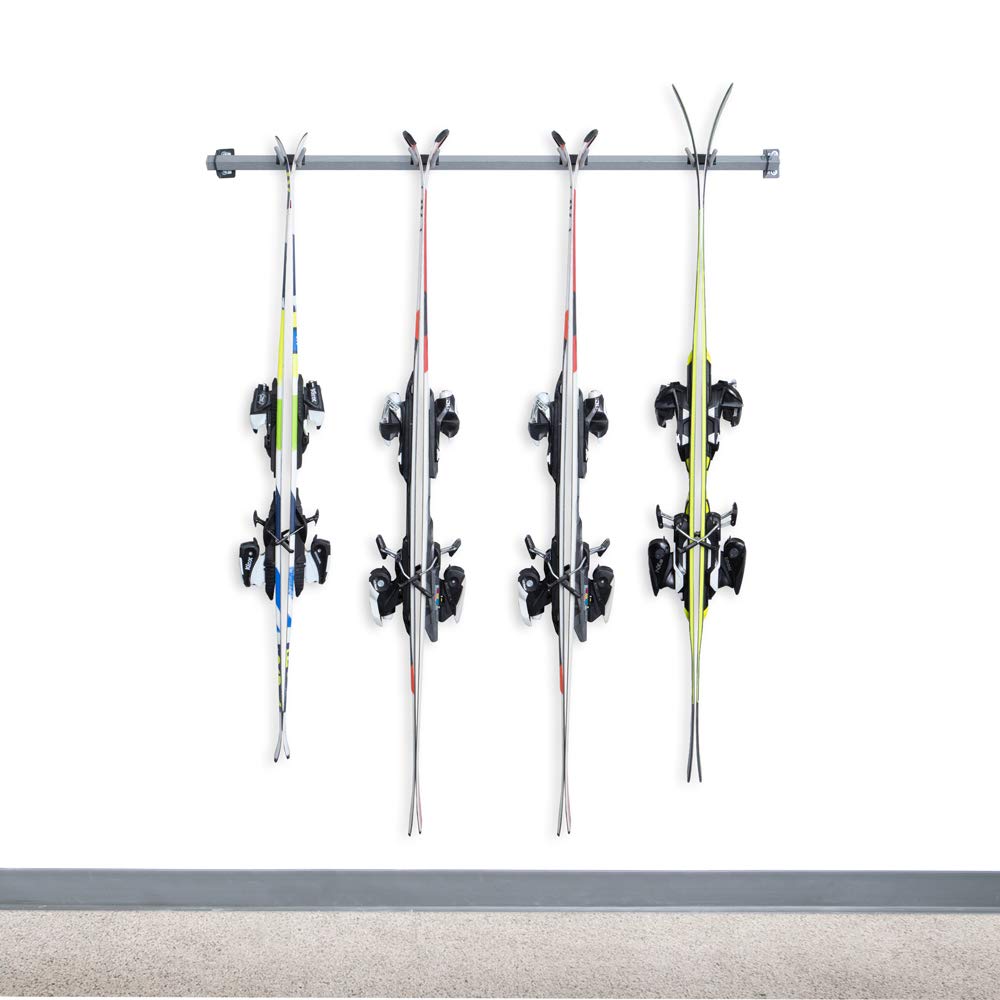 Wall Mounted Ski Racks for Storage - Holds 4 Pairs of Skis - Space Saving Monkey Bars Design for Garage, Basement or Cabin Organization