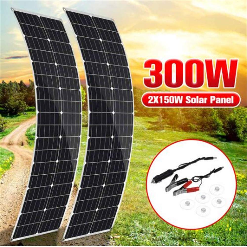 300W 18V Monocrystalline Semi-Flexible Solar Panel Kit (2x150W) with DIY Cable - Waterproof Solar Charger for RV, Boat, Car & Off-Grid Power - Perfect for Camping, Marine & Emergency Backup