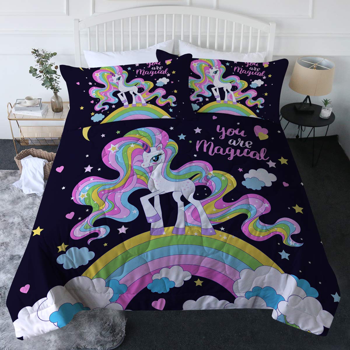 **BlessLiving Twin Unicorn Comforter Set for Girls - Purple Cartoon Unicorn Bedding with Comforter, Quilt & Pillowcase - Soft & Cozy Kids & Teens Bed Set (Twin/Twin XL) - Perfect for Bedrooms, Sleepovers & Gifts**