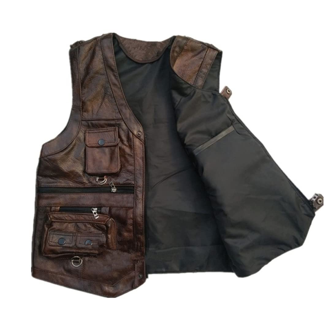 Men's Multi-Pocket Leather Vest - Thick Motorcycle Waistcoat with Zipper, Sleeveless Jacket for Bikers & Outdoor Enthusiasts | Perfect for Riding, Travel & Casual Wear