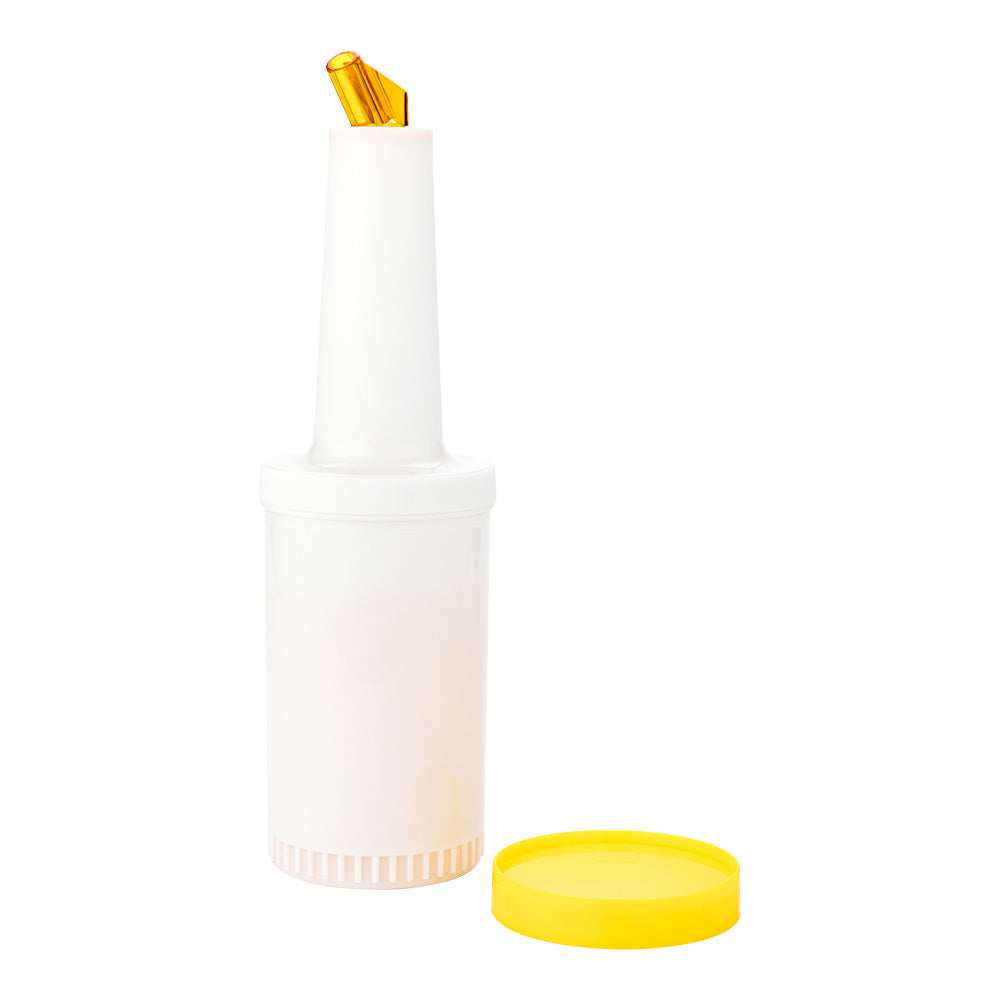 Bar Lux 1 Quart (32 oz) Plastic Quick Pour Storage Container Bottle with Yellow Spout & Lid - 3.5