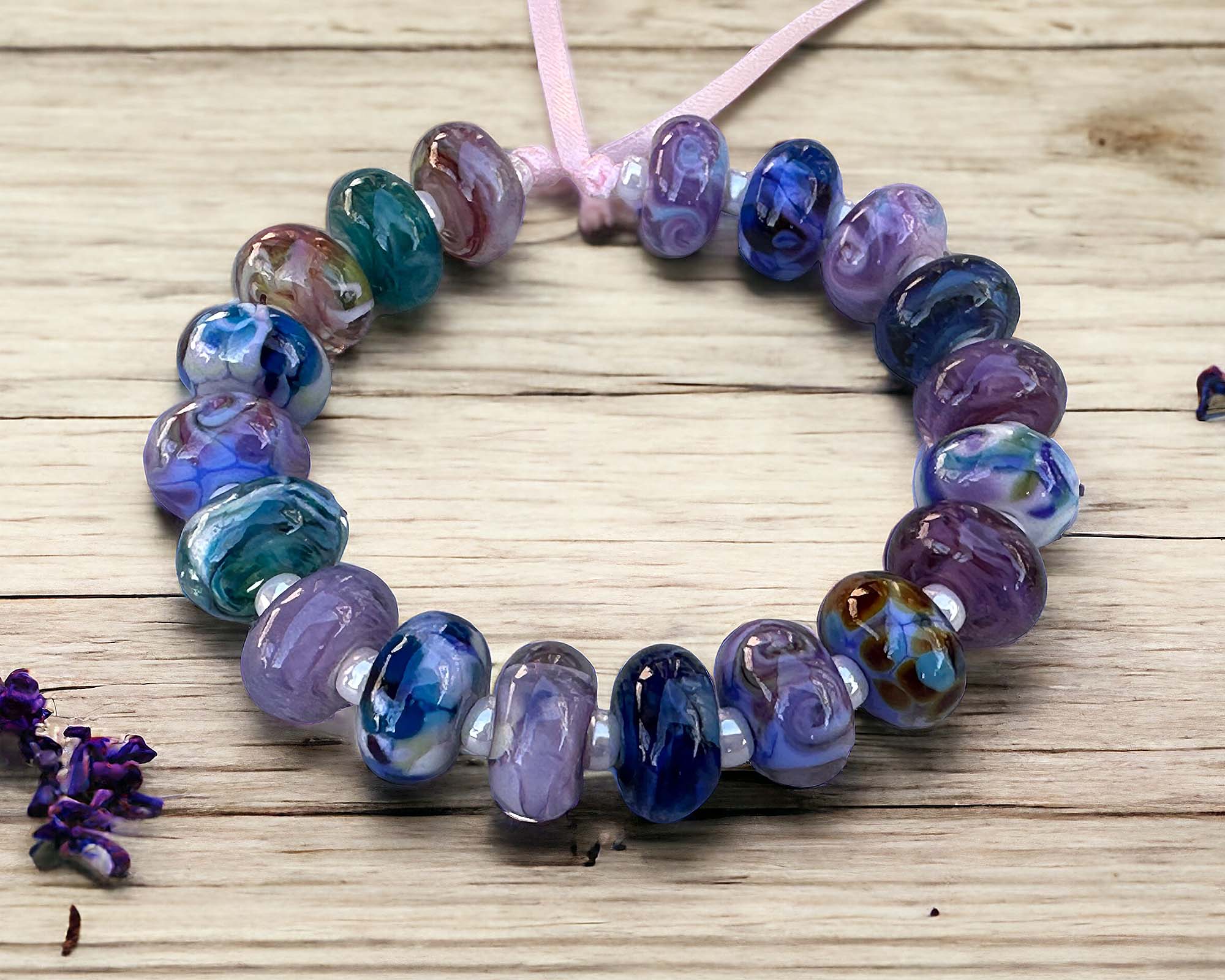 19-Piece Purple & Blue Lampwork Glass Beads Set for Jewelry Making - Handmade Orphan Beads for Necklaces, Bracelets & DIY Crafts - Perfect for Beaders & Artisans