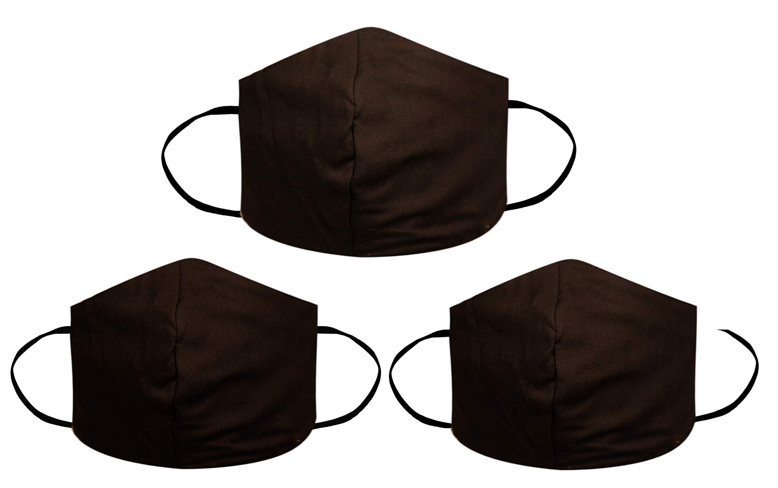 2-Ply Black Reusable Cotton Face Mask - Washable & Breathable Face Covering for Daily Use, Pack of 3 (One Size Fits All) - Perfect for Work, Travel & Outdoor Activities