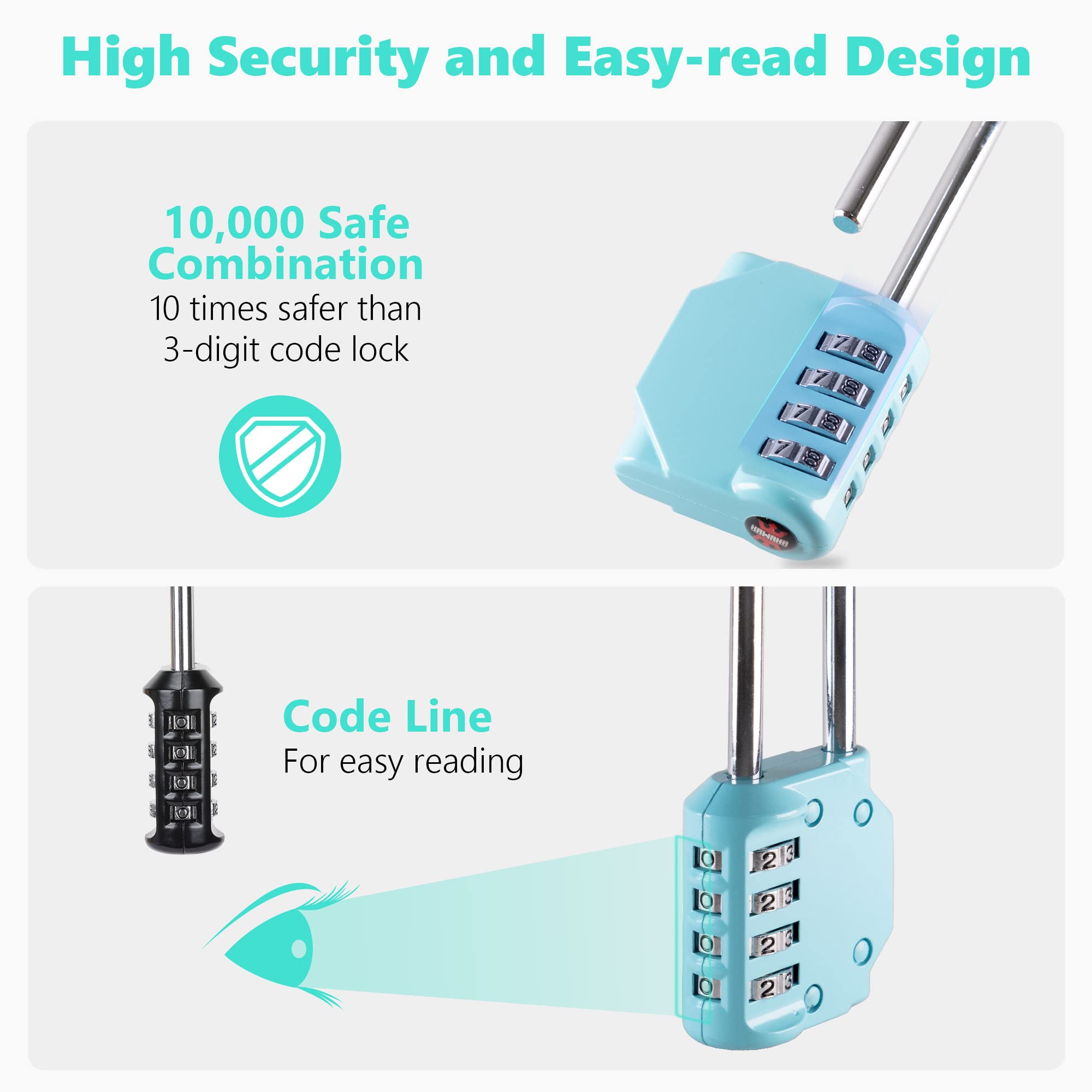 CL21AS 2.6 Inch Heavy Duty Combination Padlock - 4 Digit Resettable Gym Locker Lock for School, Gates, Doors, Toolbox & Storage - Secure Your Belongings at Home, Office or Travel (Aqua Sky)