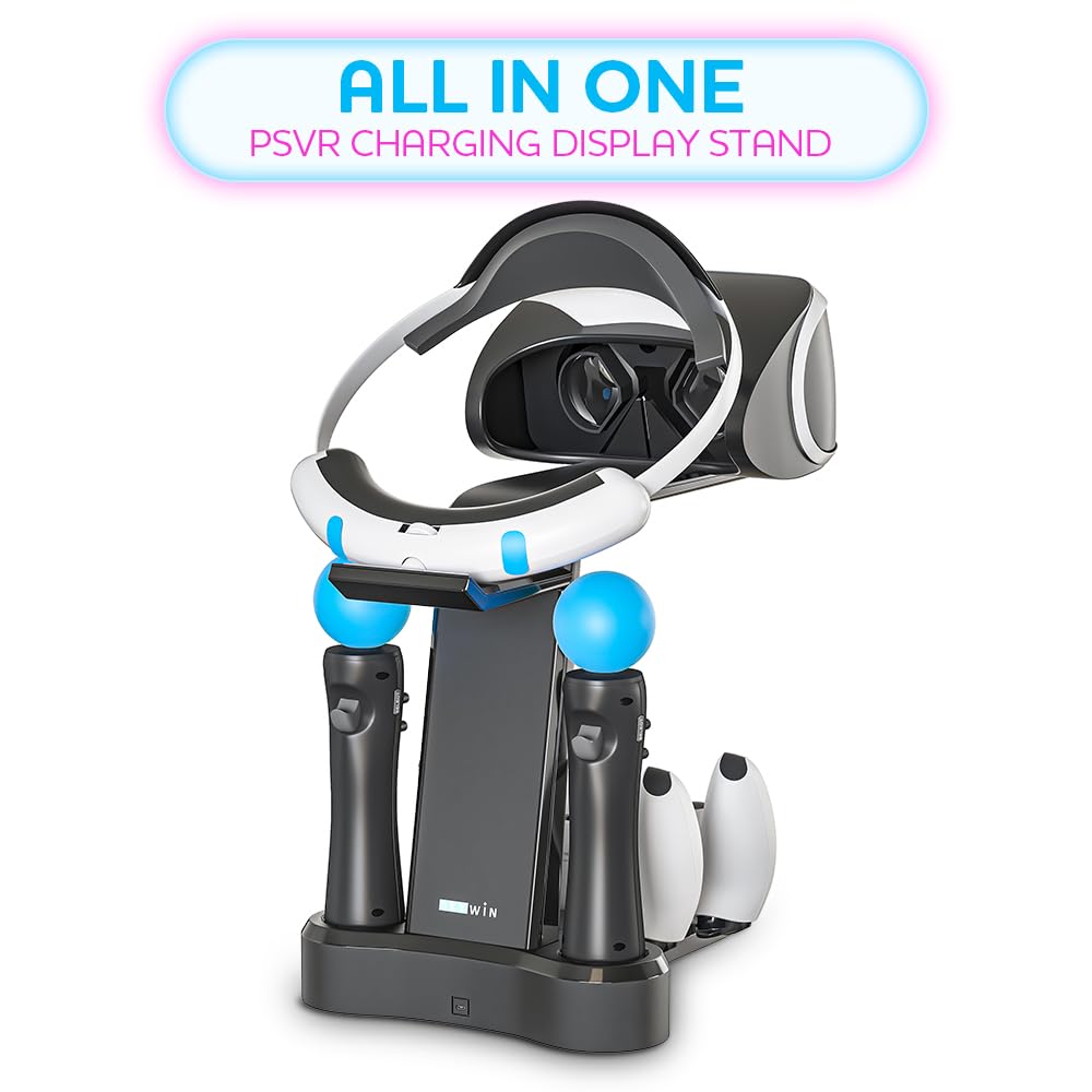 Skywin VR Charging Stand for PS5 & PSVR - Dual Controller Dock with LED Display - Fast Charging Station for PlayStation VR Headset & Accessories (Black) - Perfect for Gaming Rooms & VR Entertainment Setups