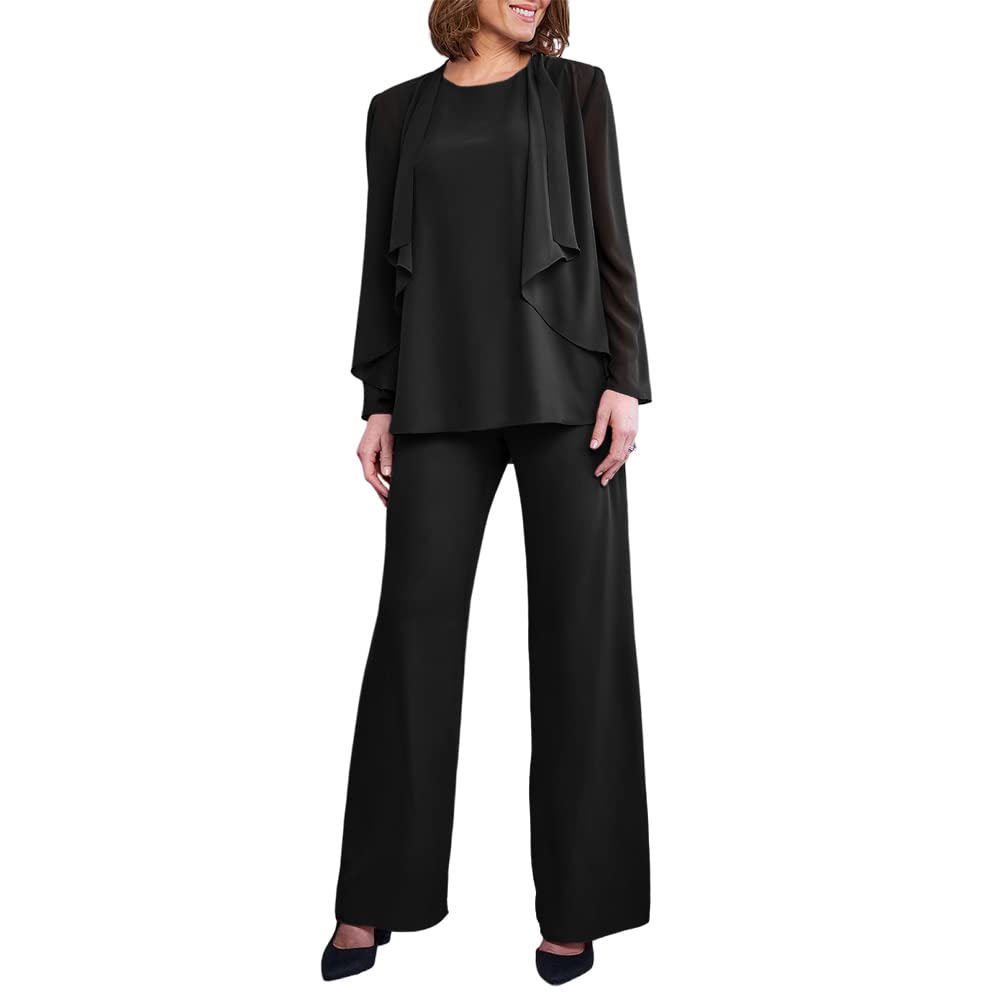 Zongqiven Women's 3-Piece Chiffon Pant Suit Set - Elegant Mother of the Bride Outfit for Wedding Guest, Evening Party & Prom - Perfect for Formal Occasions & Special Events