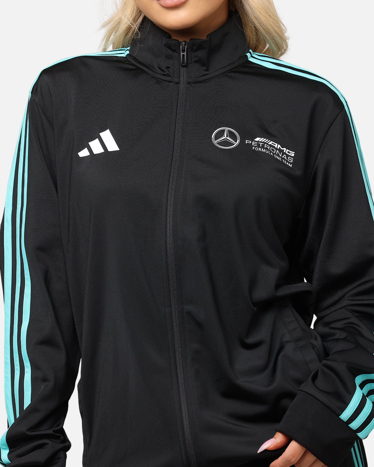 Adidas x Mercedes AMG Petronas Formula One F1 DNA Track Jacket - Black & White - Men's Running & Training Windbreaker for Motorsport Fans & Streetwear Fashion