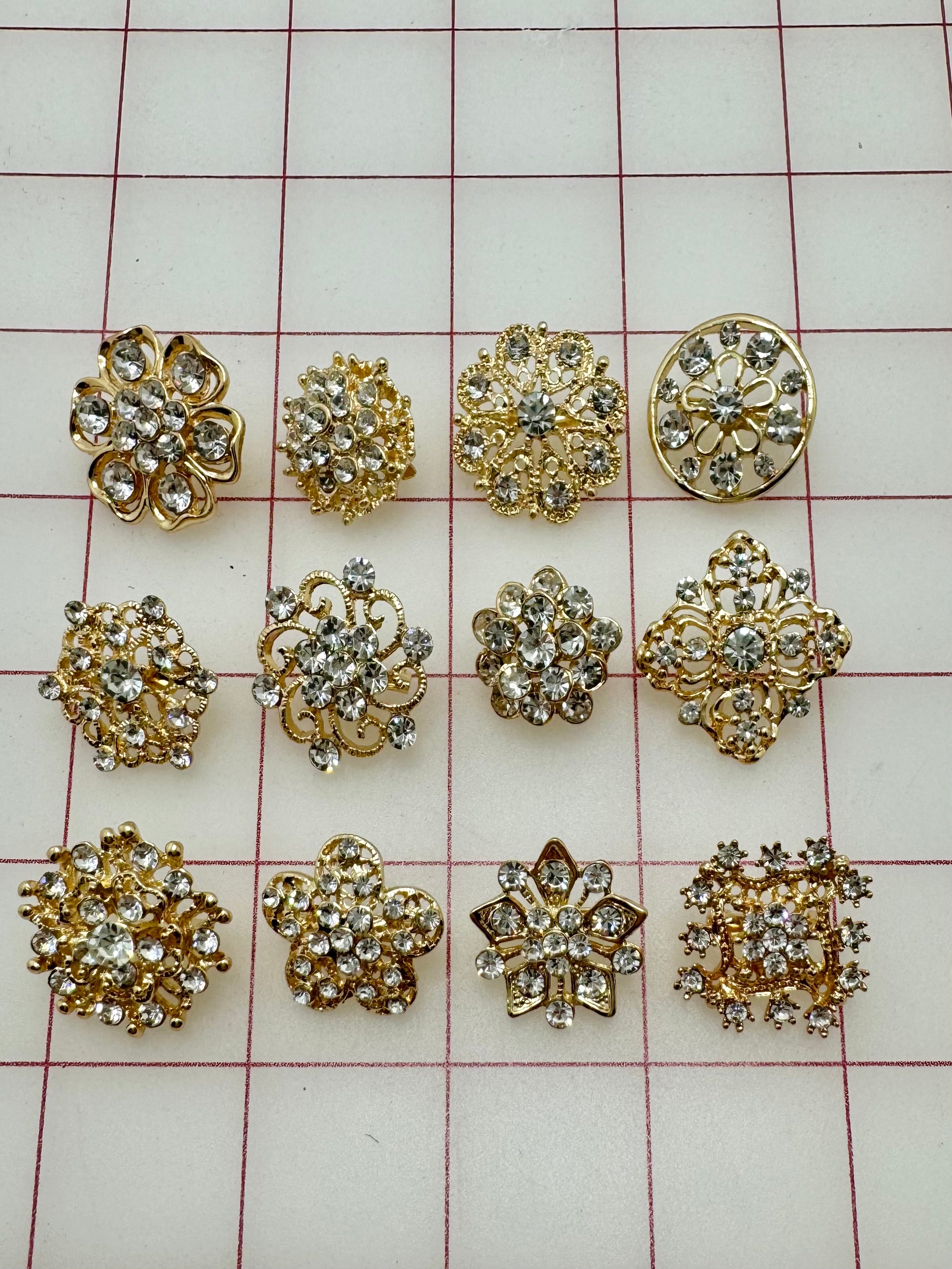 Decorative Gems Rhinestone Brooch & Tiara Embellishments - Crystal & Gold Accents (0.75-1 inch) for Wedding, Prom & DIY Craft Accessories