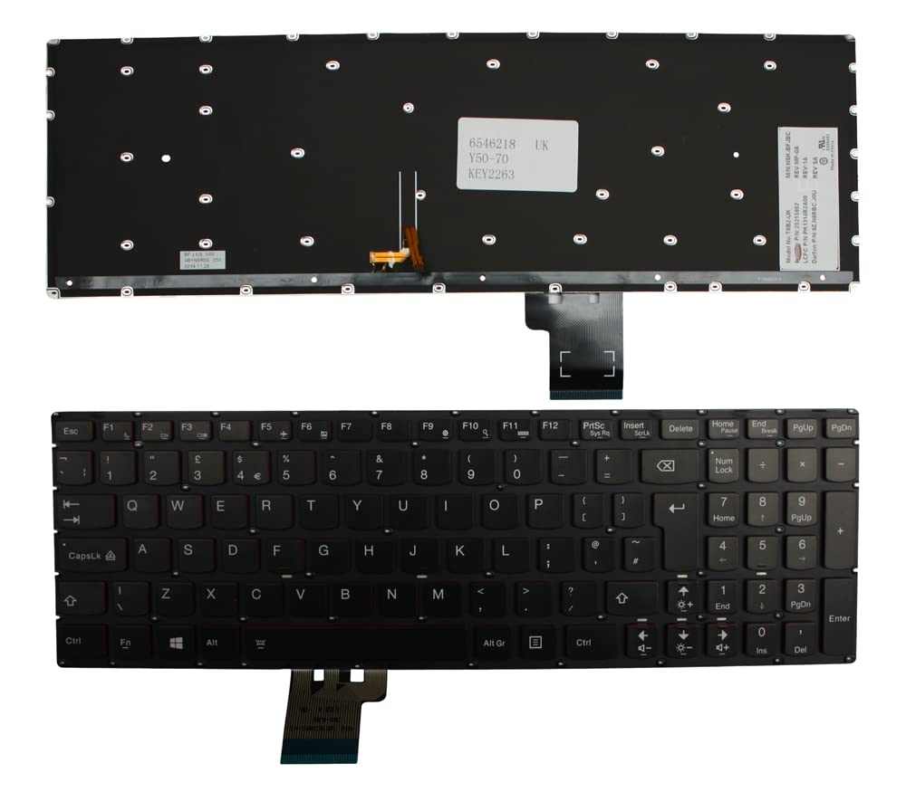 Backlit Black UK Layout Replacement Laptop Keyboard for Lenovo Y50-70 - Perfect for Gaming, Typing & Office Work
