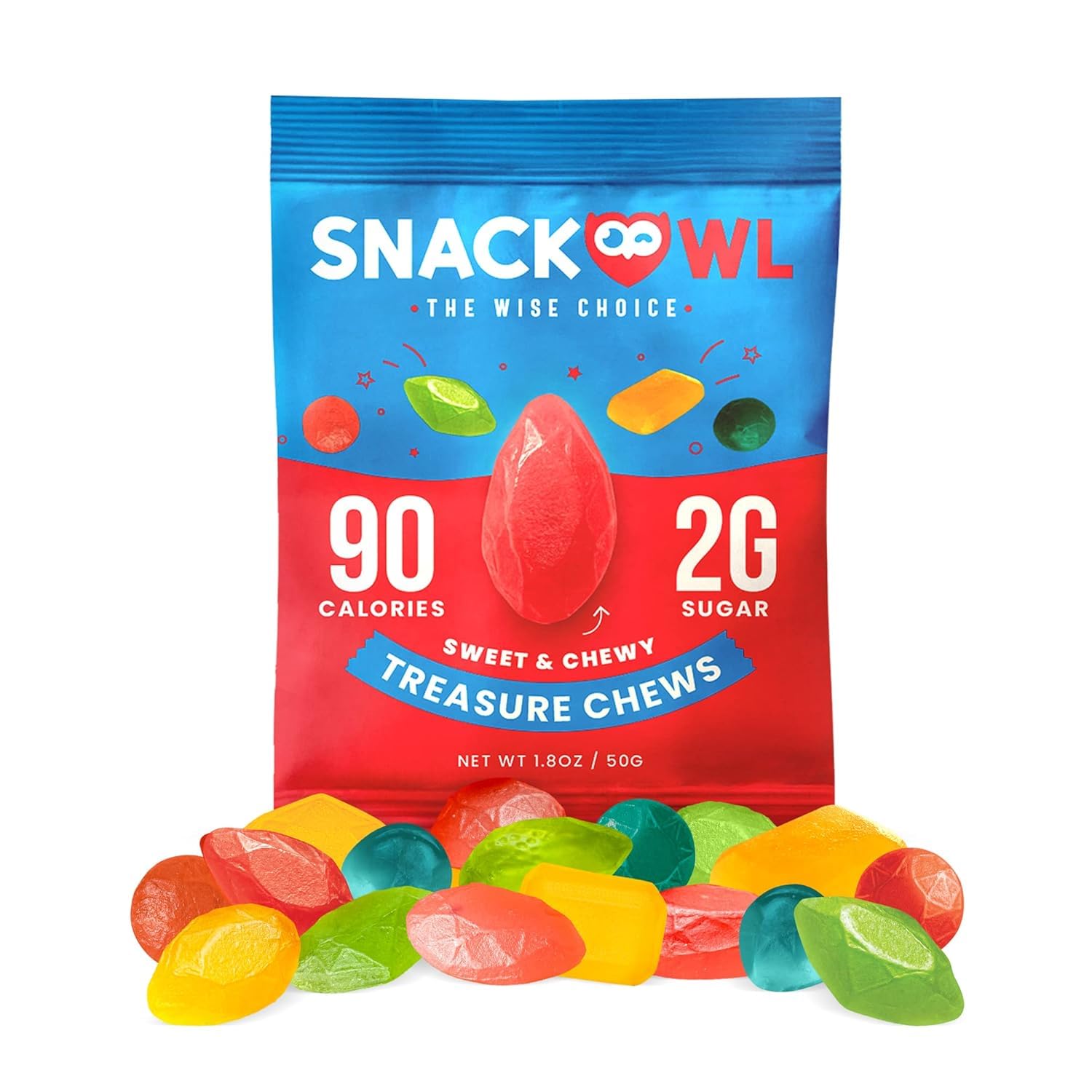 Organic Vegan Sour Gummy Candy by Snack Owl - Gluten Free, Low Calorie Healthy Snacks - Delicious Guilt-Free Treats (Treasure Chews) - Perfect for Vegan Diets, Weight Loss & On-the-Go Snacking