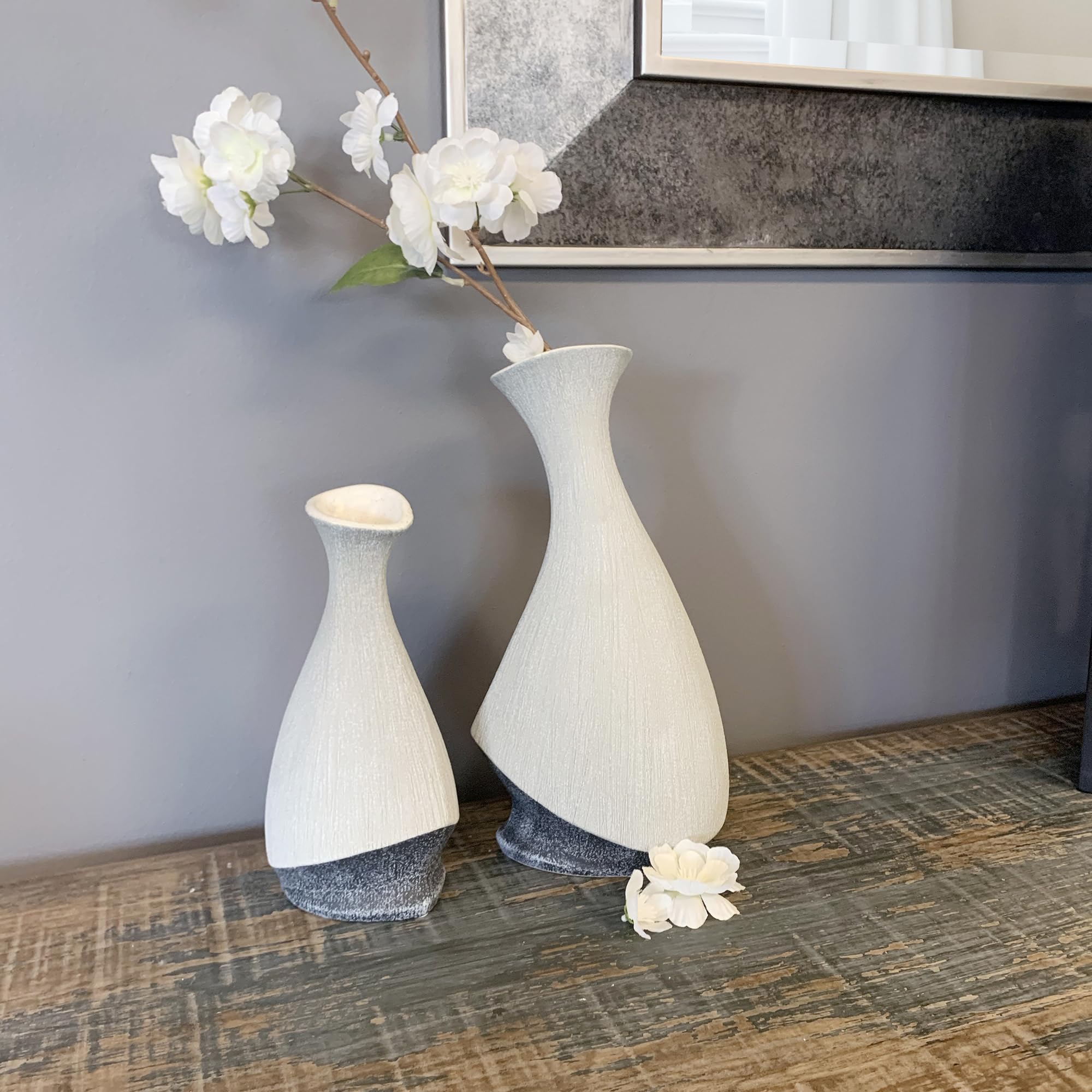 Howard Elliot Balance Small Two-Toned Gray and White Ceramic Vase - Modern Rustic Home Decor, Wedding Centerpiece, Bookshelf & Tabletop Decoration, Housewarming Gift (4.75 x 4 x 9 Inches) - Perfect for Farmhouse, Boho & Minimalist Interior Design Styles