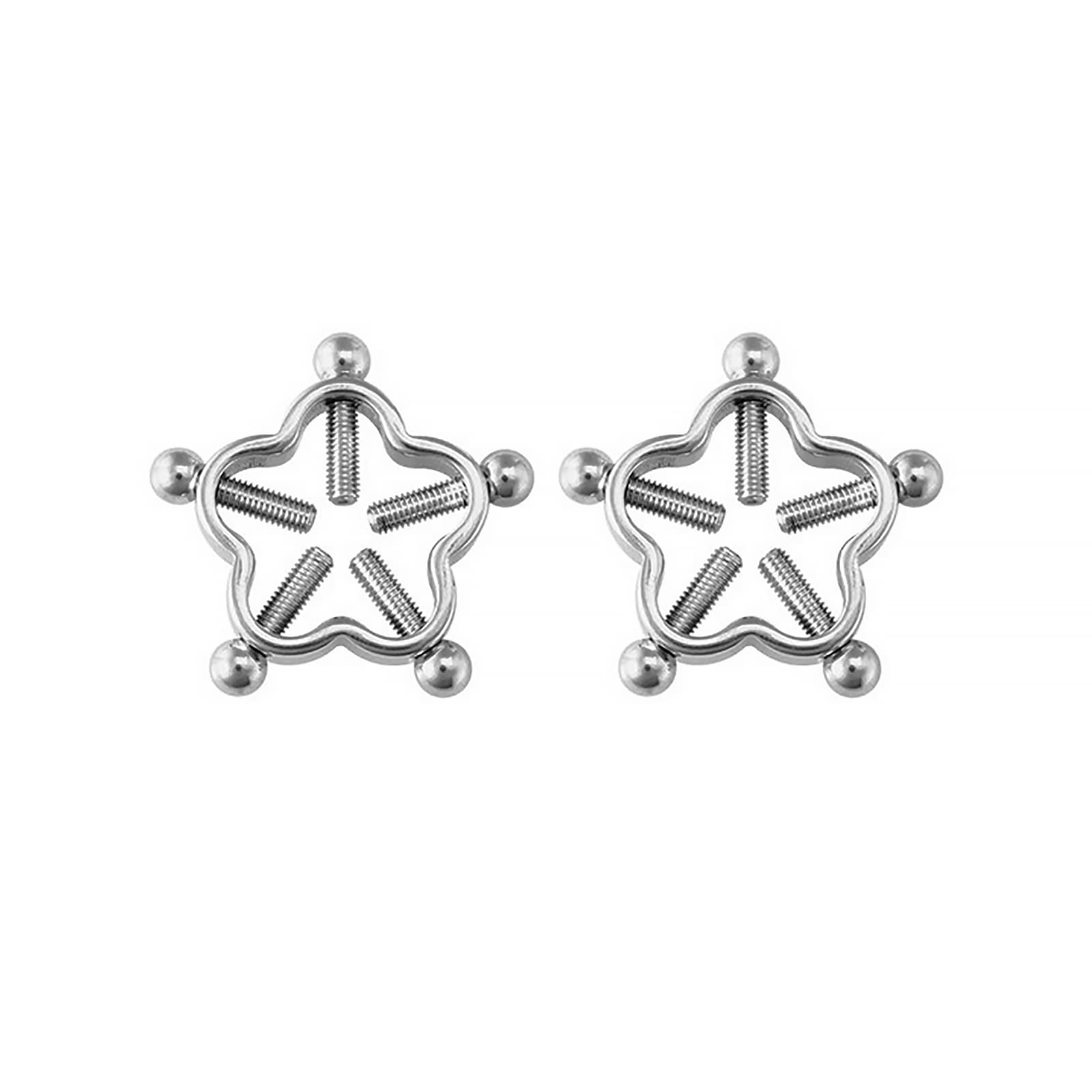 Faux Nipple Rings Non-Piercing Clamps - Adjustable Stainless Steel for Sensual Play