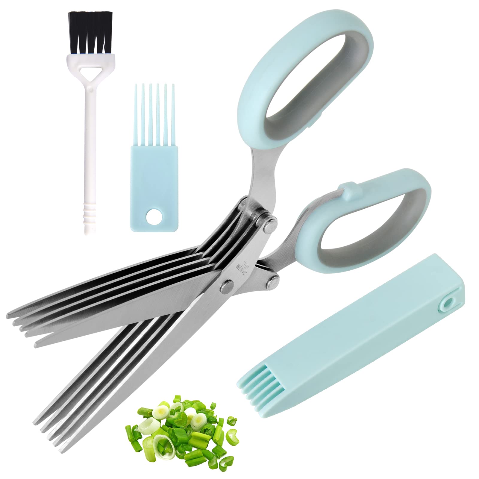 5-Blade Herb & Salad Scissors with Protective Cover - Multi-Blade Kitchen Shears for Chopping Herbs, Vegetables, Lettuce - Perfect for Meal Prep, Salad Making & Garnishing