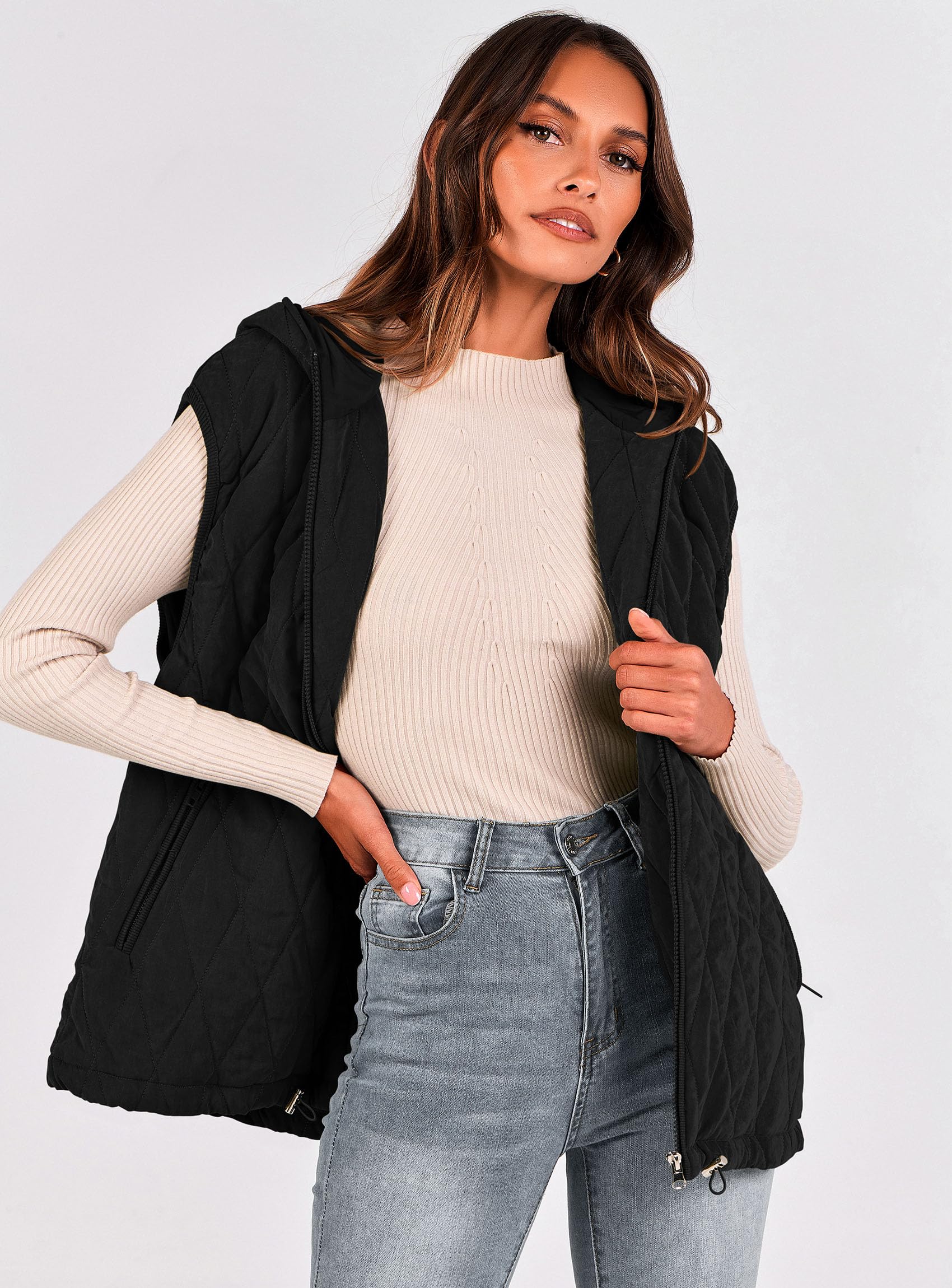 PRETTYGARDEN Women's Sleeveless Hooded Zip-Up Vest Jacket - Lightweight Fall Spring Outerwear for Casual Wear, Layering & Outdoor Activities