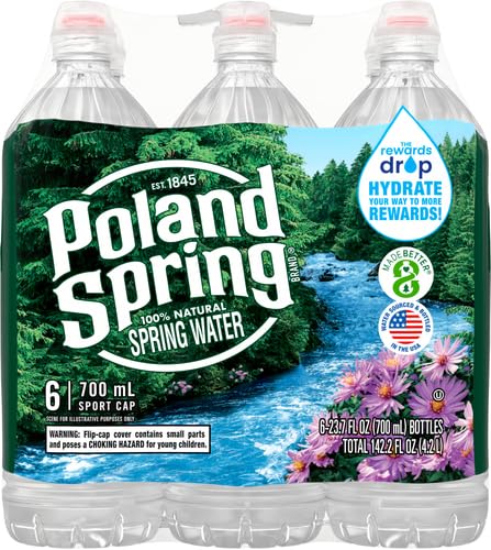 Poland Spring 100% Natural Spring Water - 23.7oz Sport Cap Bottles (6-Pack) | Hydration for Sports, Gym & Outdoor Activities
