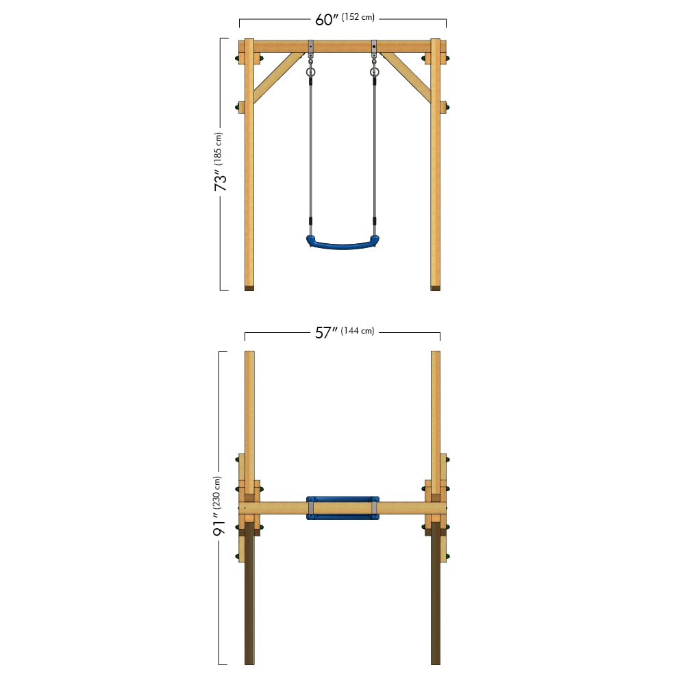 WICKEY Kids Swing Set with Stand - Red Wooden Swing for Backyard, Garden, and Outdoor Play | Heavy Duty Swing Frame for Children's Playground and Home Use